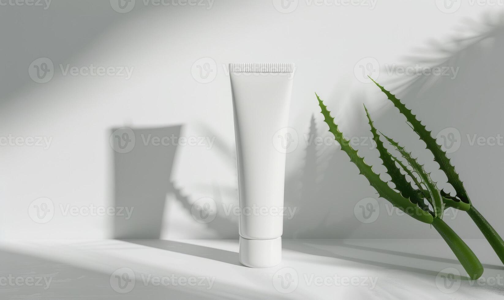 avvicinamento di un' vuoto tubo modello posto contro un' pulito bianca sfondo, naturale cosmetico foto