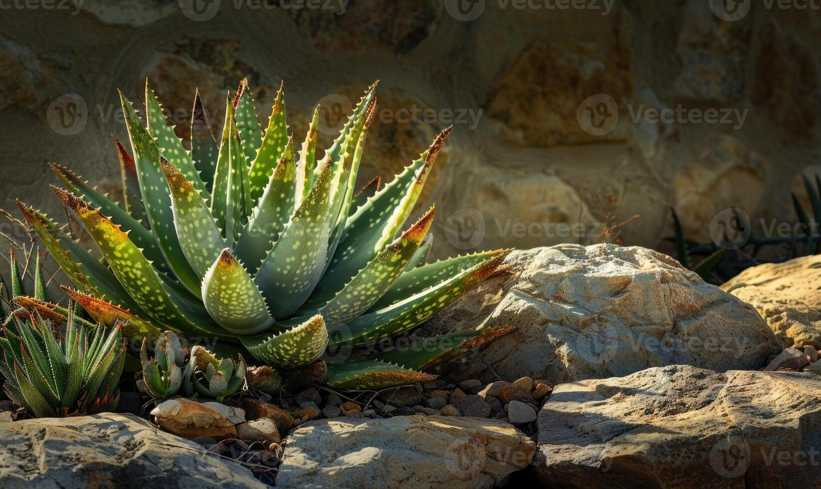 un aloe Vera pianta fiorente nel un' deserto giardino foto