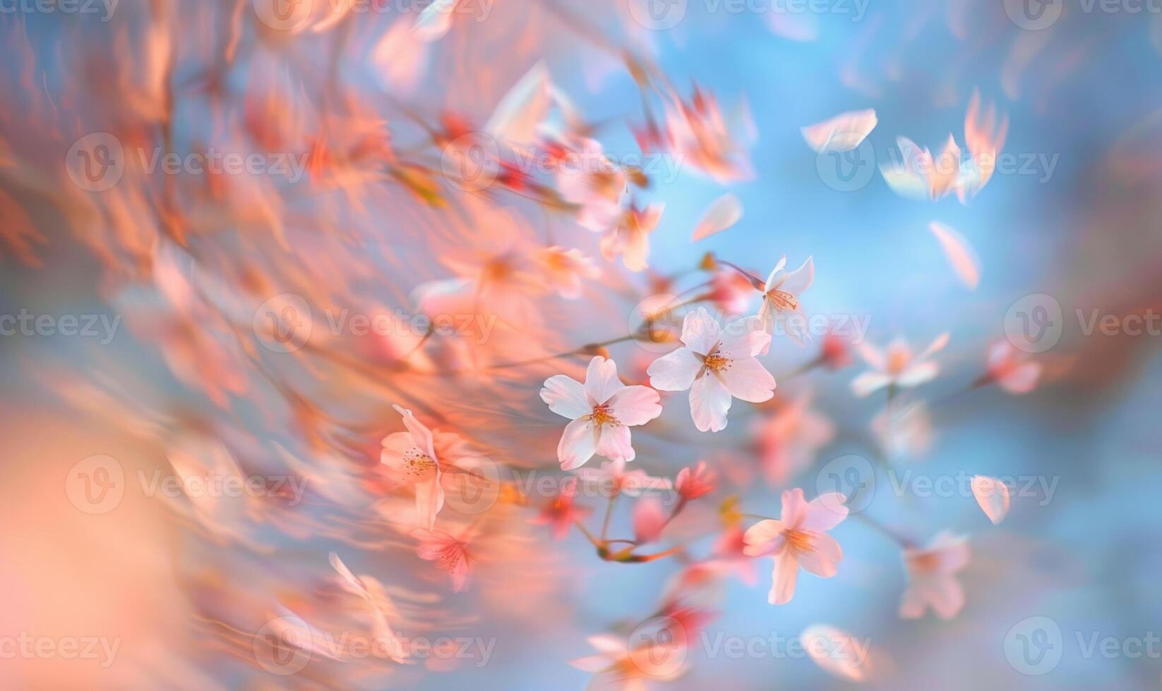 ciliegia fiorire petali nel il brezza, floreale sfondo, morbido messa a fuoco, sfocato sfondo foto