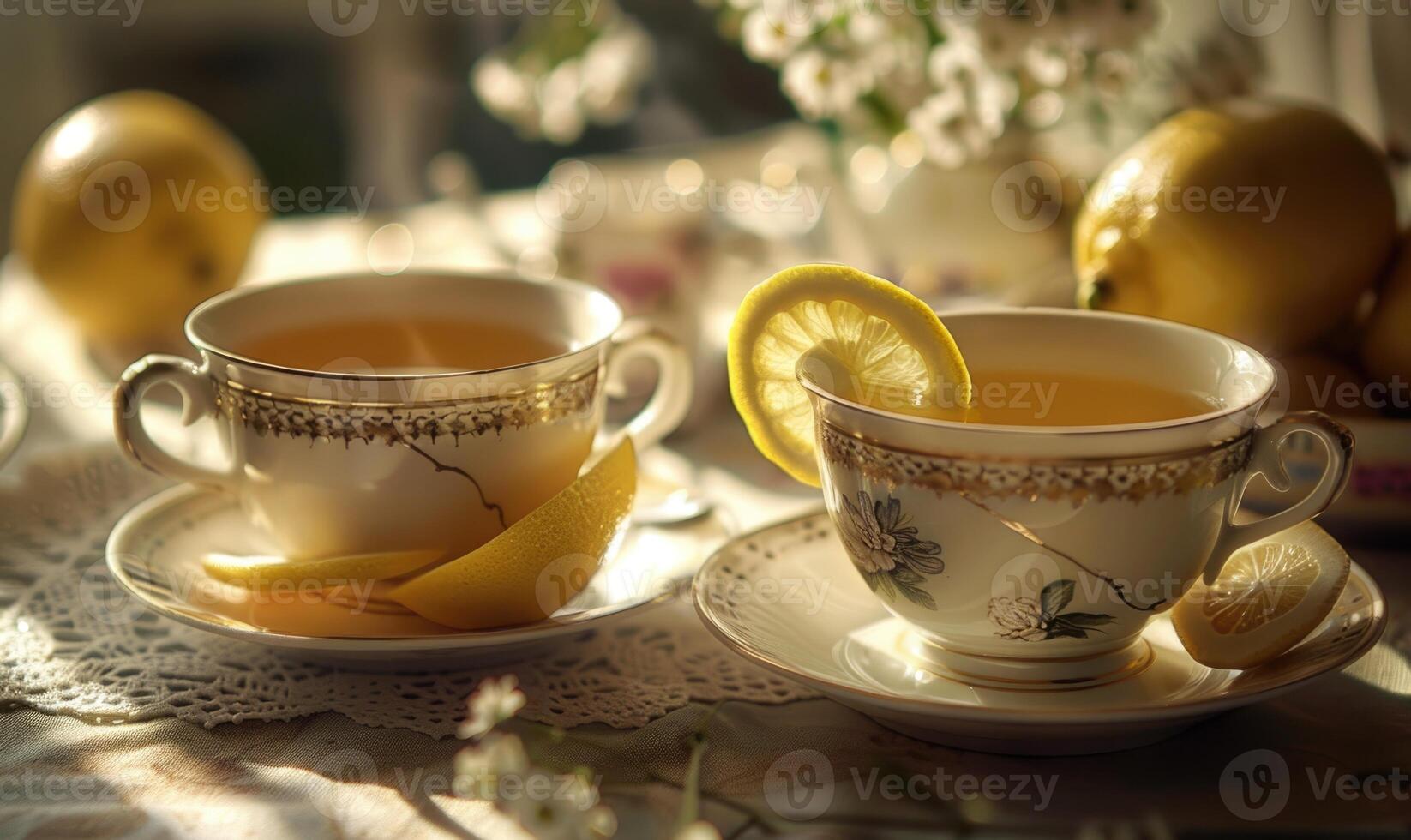 nero tè con Limone nel Vintage ▾ tazze da tè foto