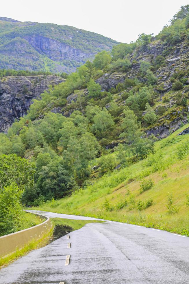 bella strada bagnata il paesaggio delle montagne norvegia. foto
