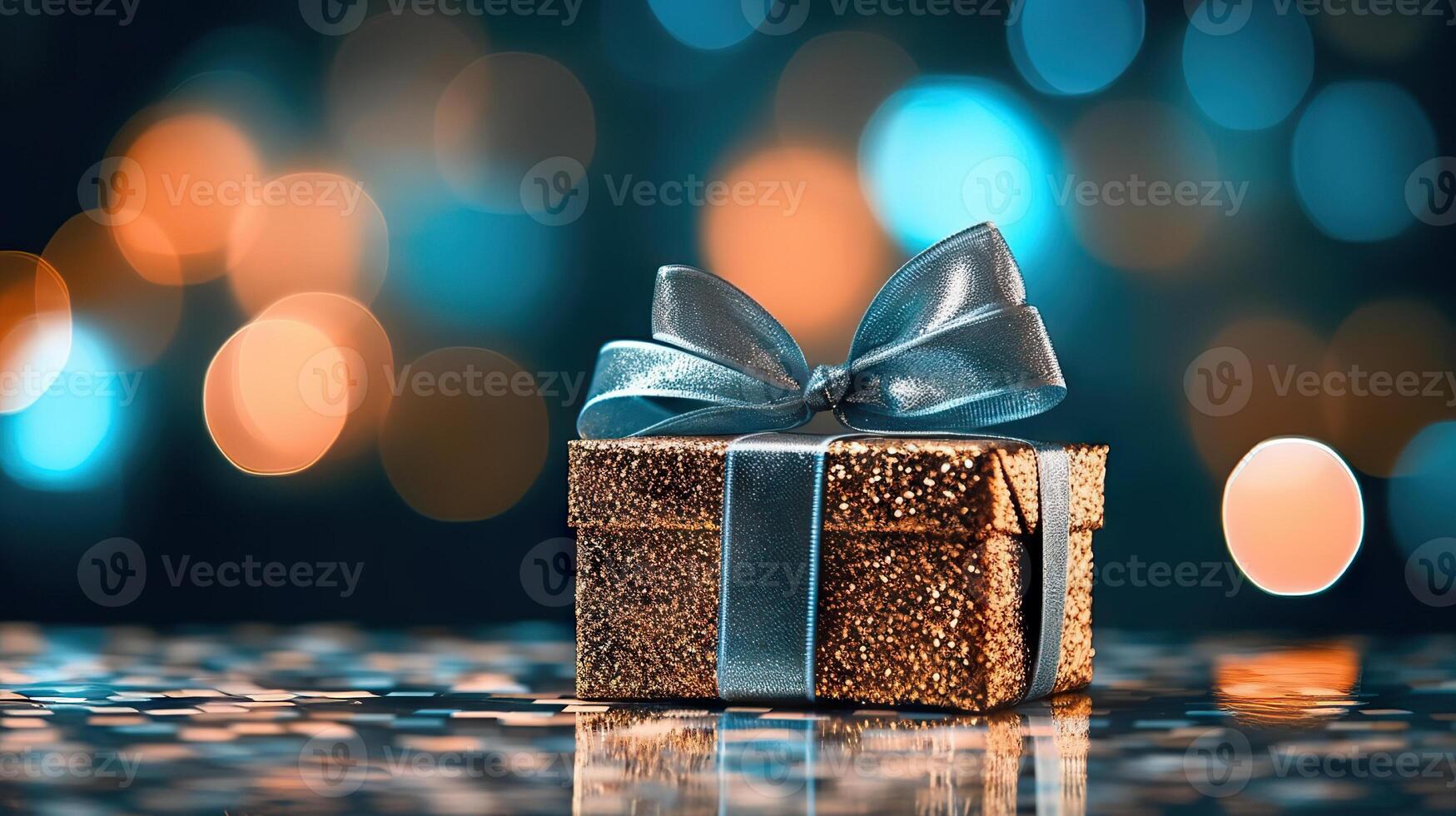 ai generato festivo regalo scatola illuminato di bokeh sfondo per gioioso occasioni e sentito saluti. creato con generativo ai foto