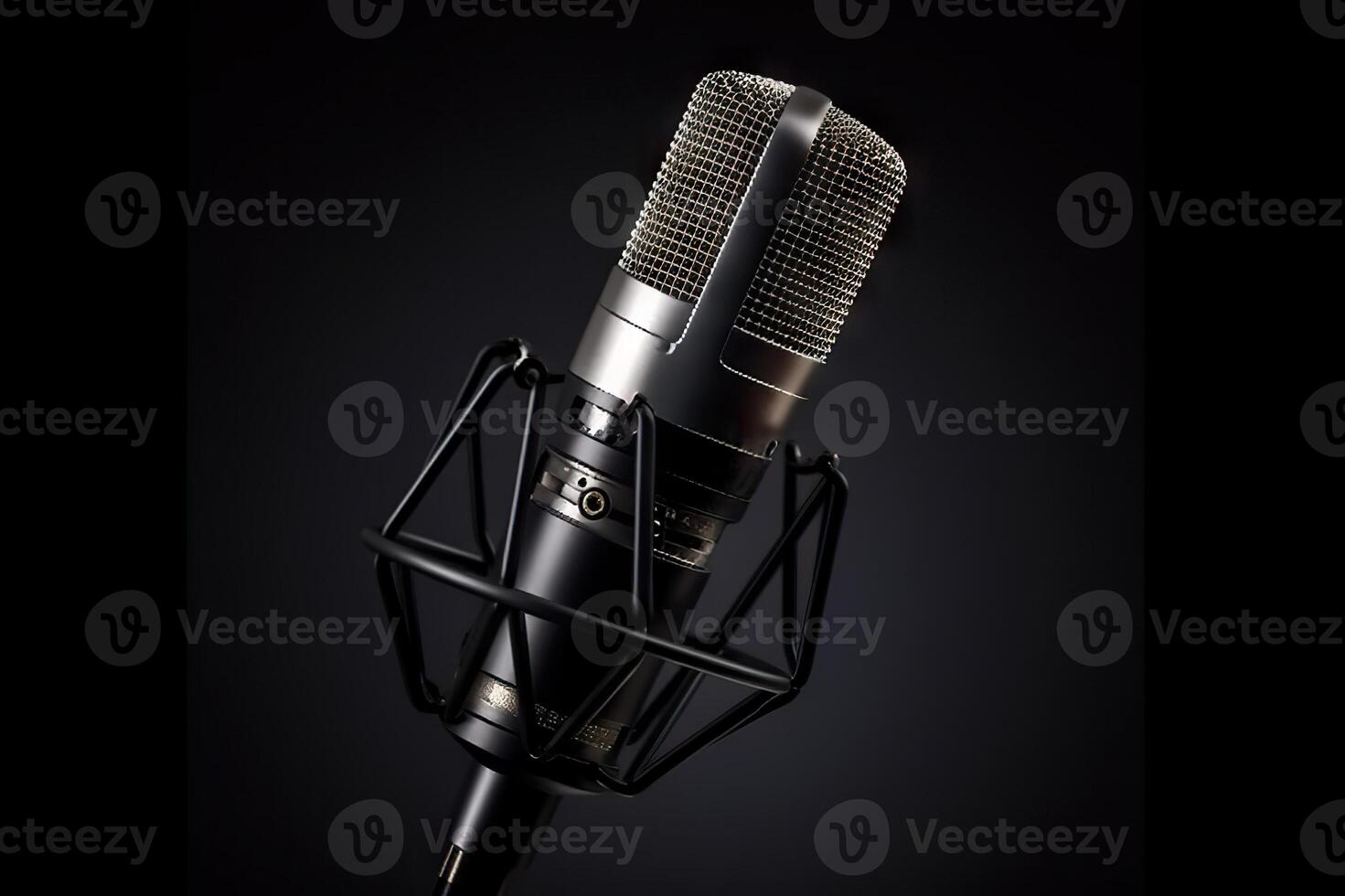 ai generato elegante eleganza professionale microfono su un' Impressionante nero sfondo. creato con generativo ai foto