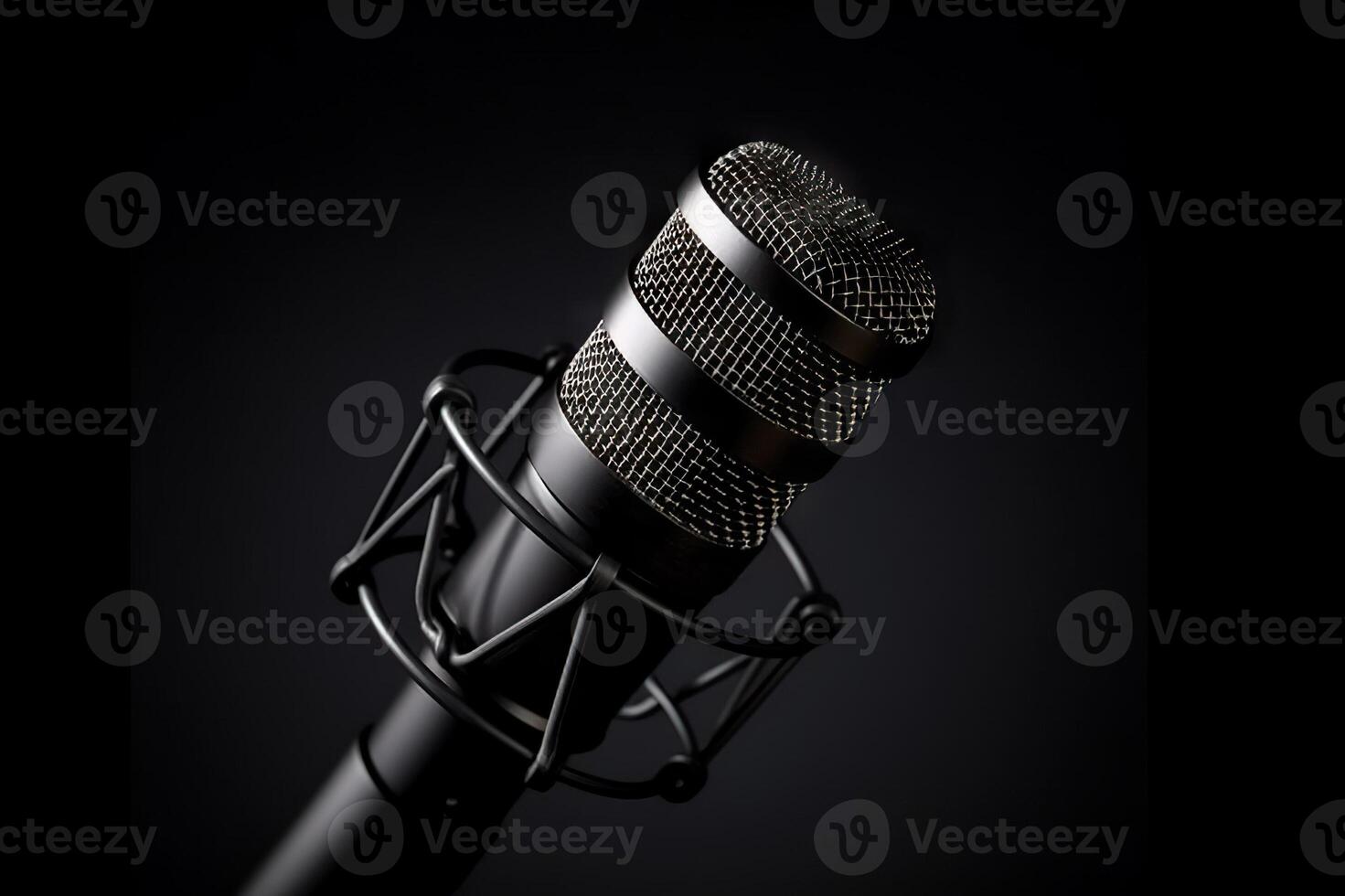 ai generato elegante eleganza professionale microfono su un' Impressionante nero sfondo. creato con generativo ai foto