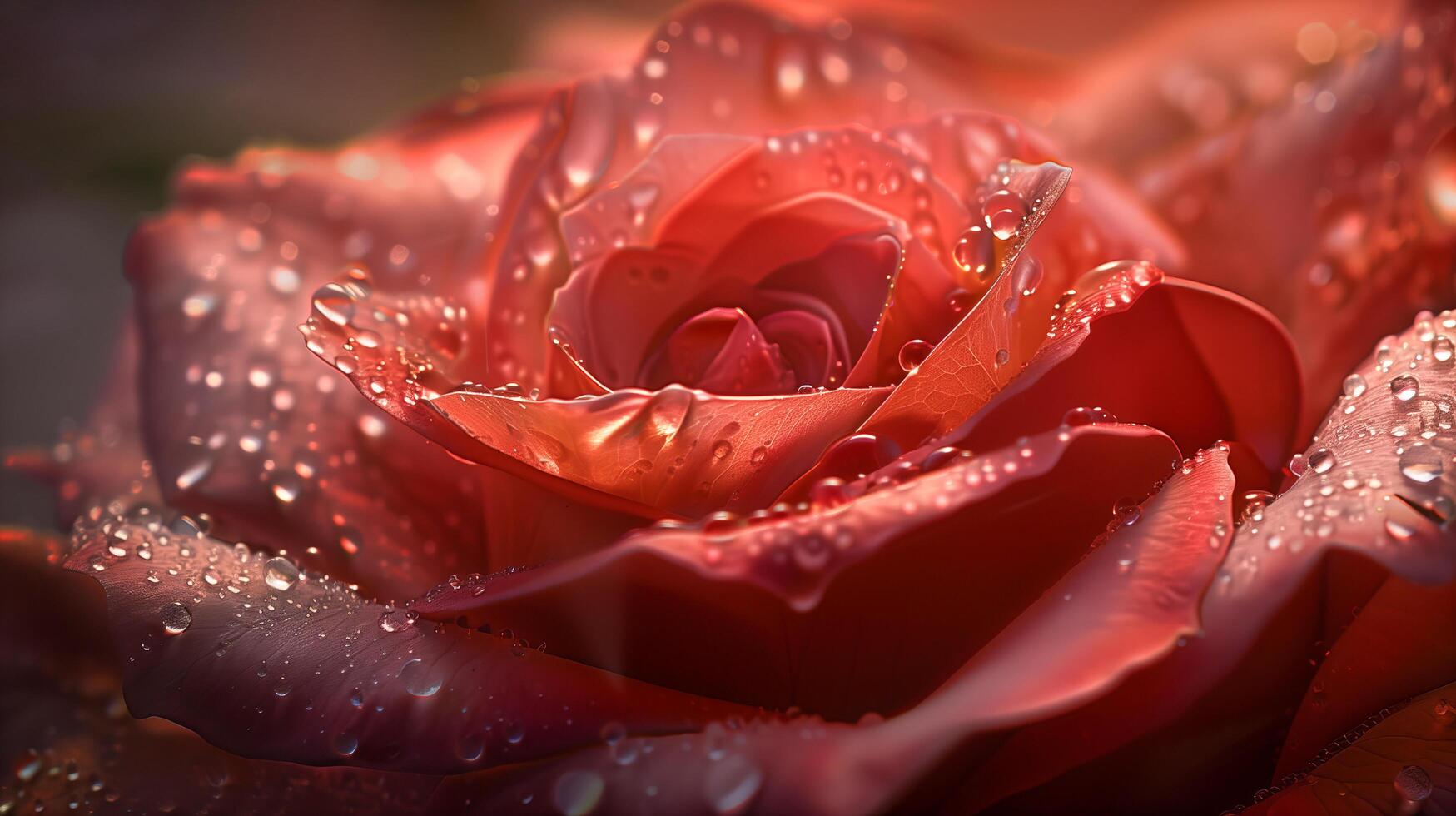 ai generato vicino su di un' rosa con acqua goccioline, simboleggiante purezza e bellezza. ideale per saluto carte, sfondi, bellezza Prodotto annunci. foto