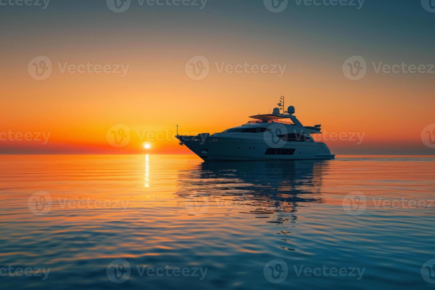 ai generato yacht silhouette nel mare a tramonto foto