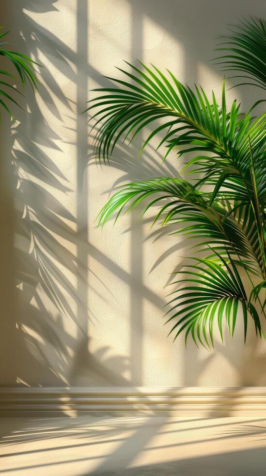 ai generato palma albero contro bianca parete foto