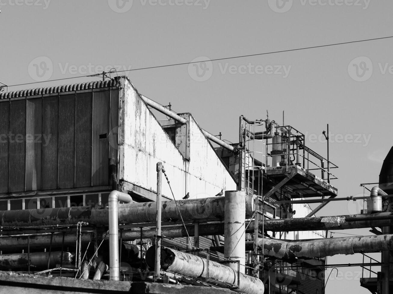 abbandonato fabbrica rovine nel nero e bianca foto