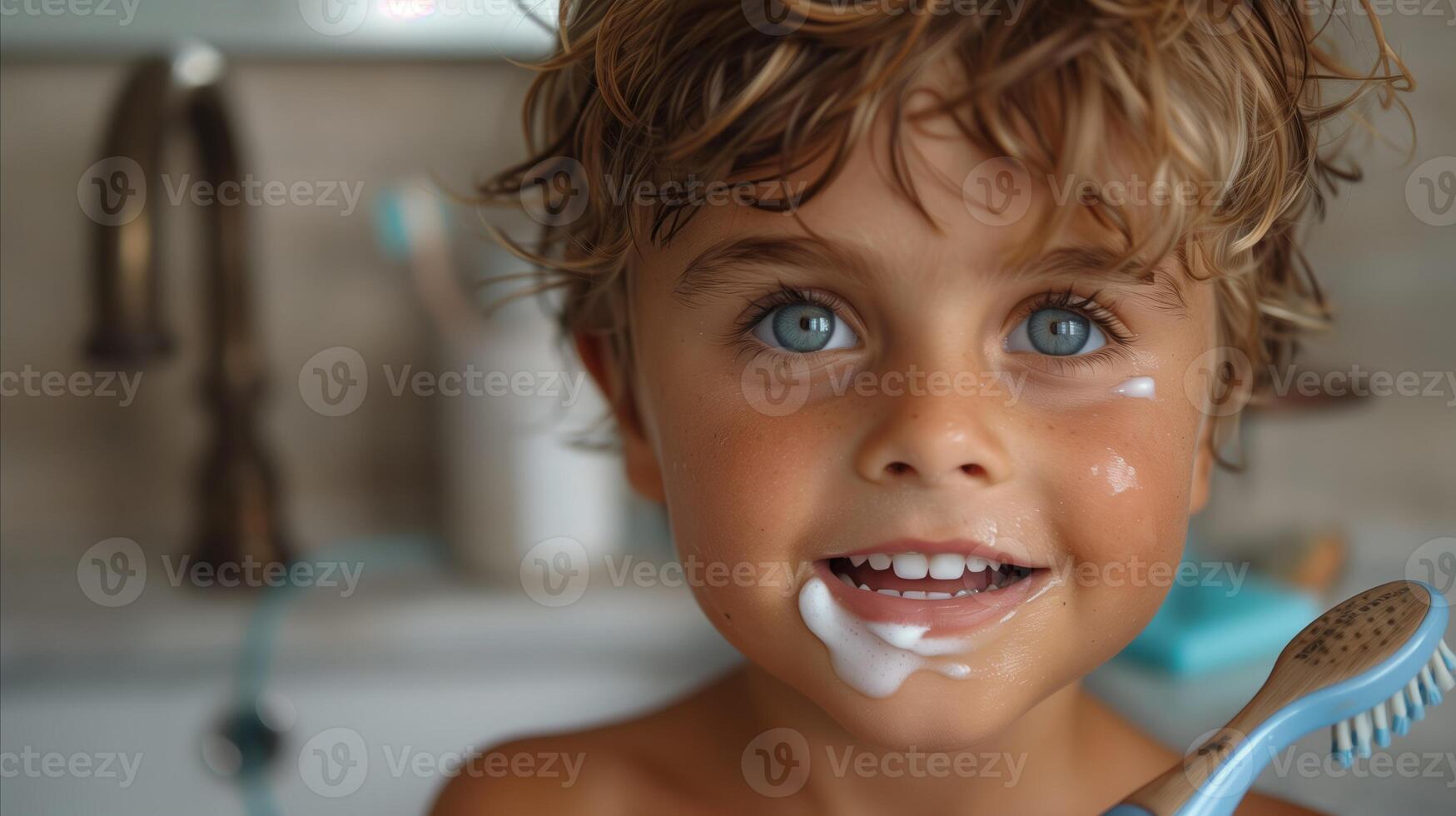 giovane ragazzo spazzolatura denti foto