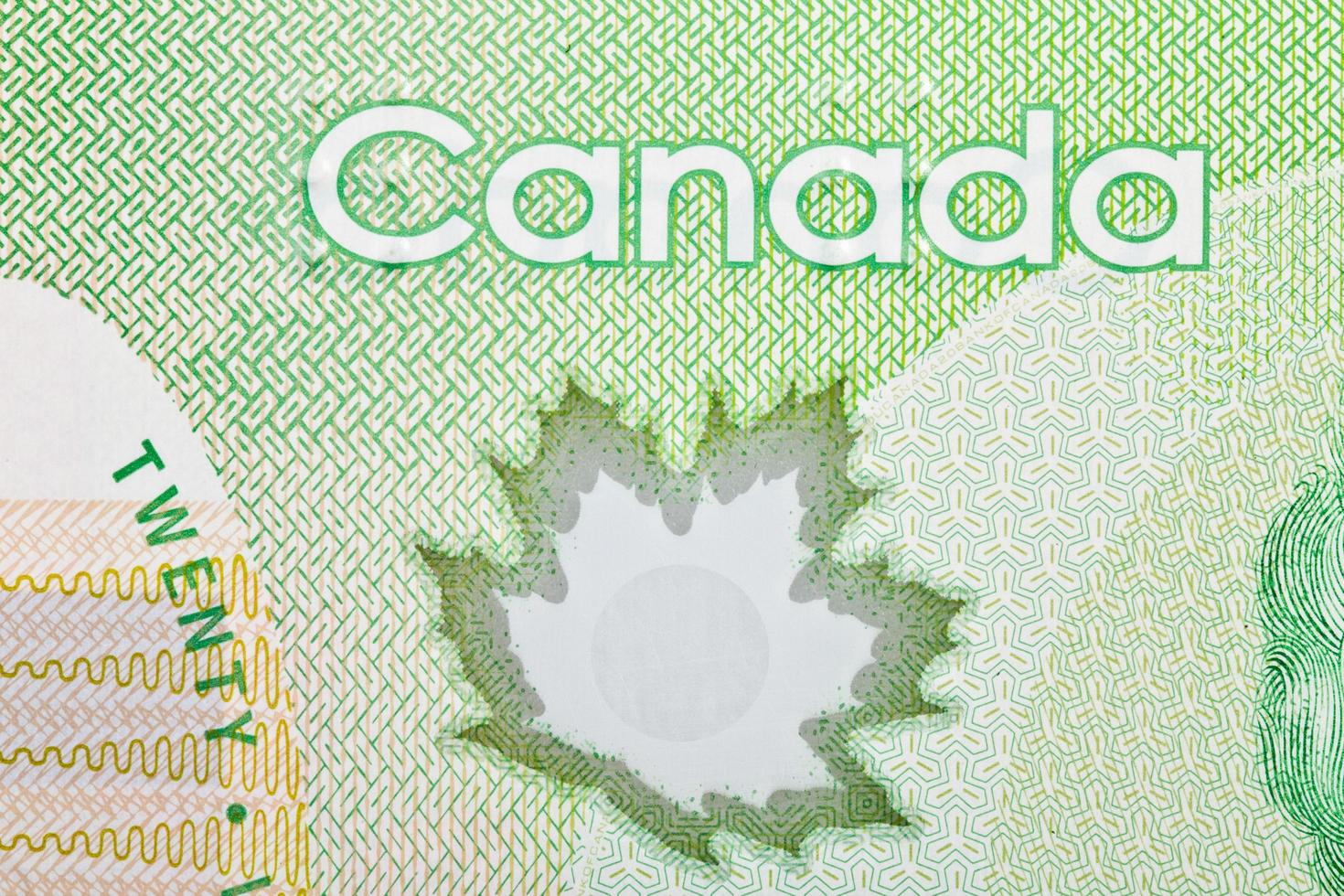 Ottawa, Canada, 13 aprile 2013, primo piano estremo di nuove banconote da venti dollari in polimero foto
