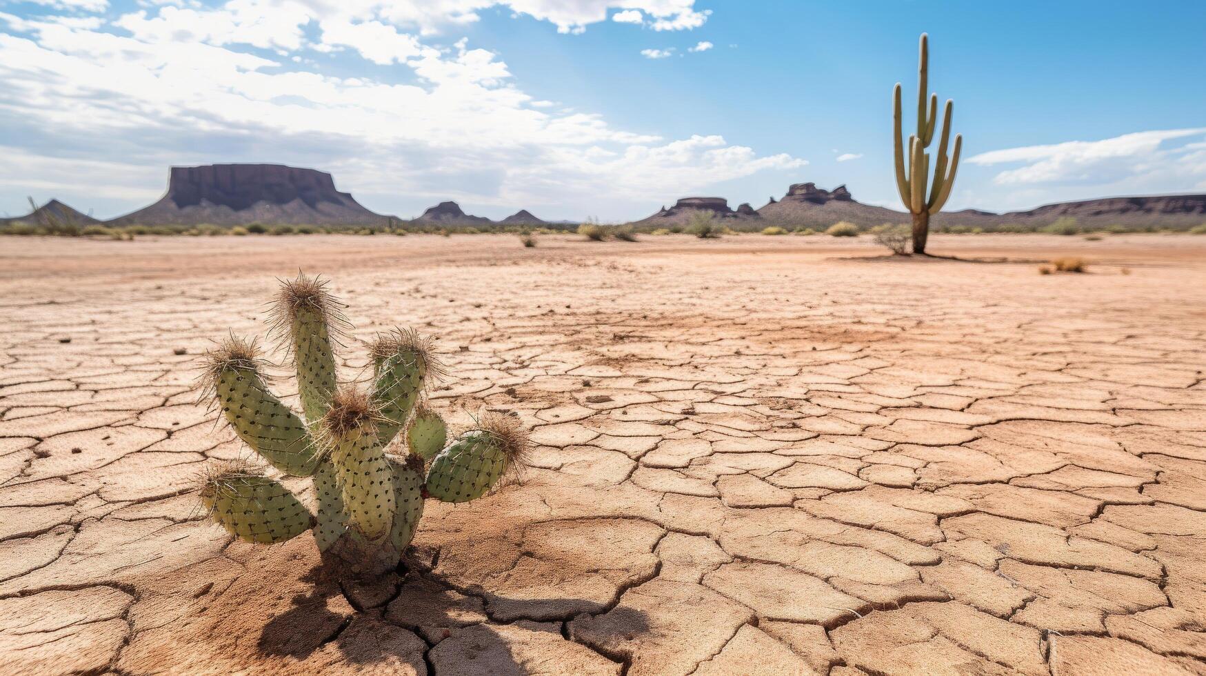 asciutto deserto scena con singolo cactus pianta foto