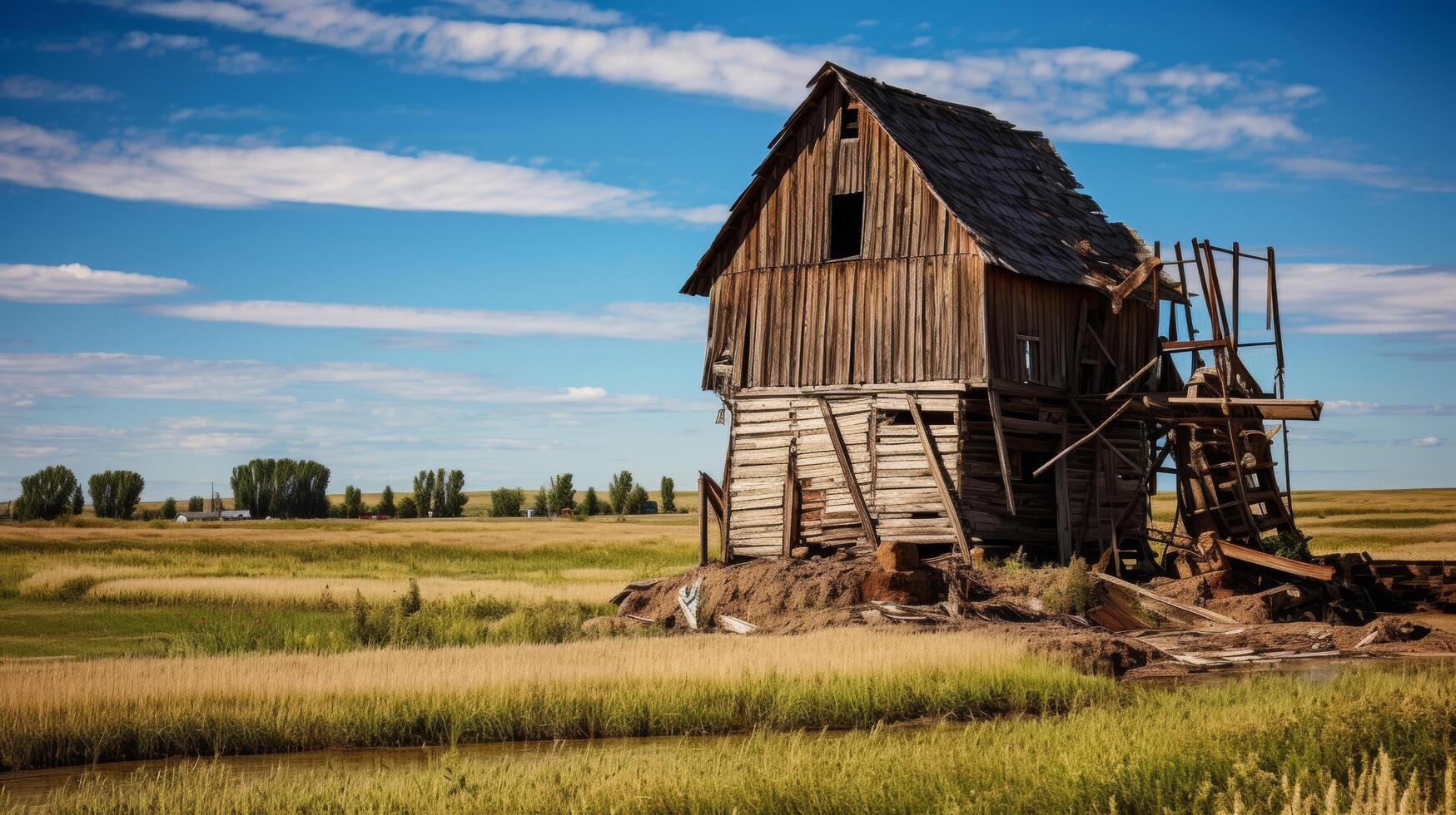 Vintage ▾ grano mulino rustico e solitario foto