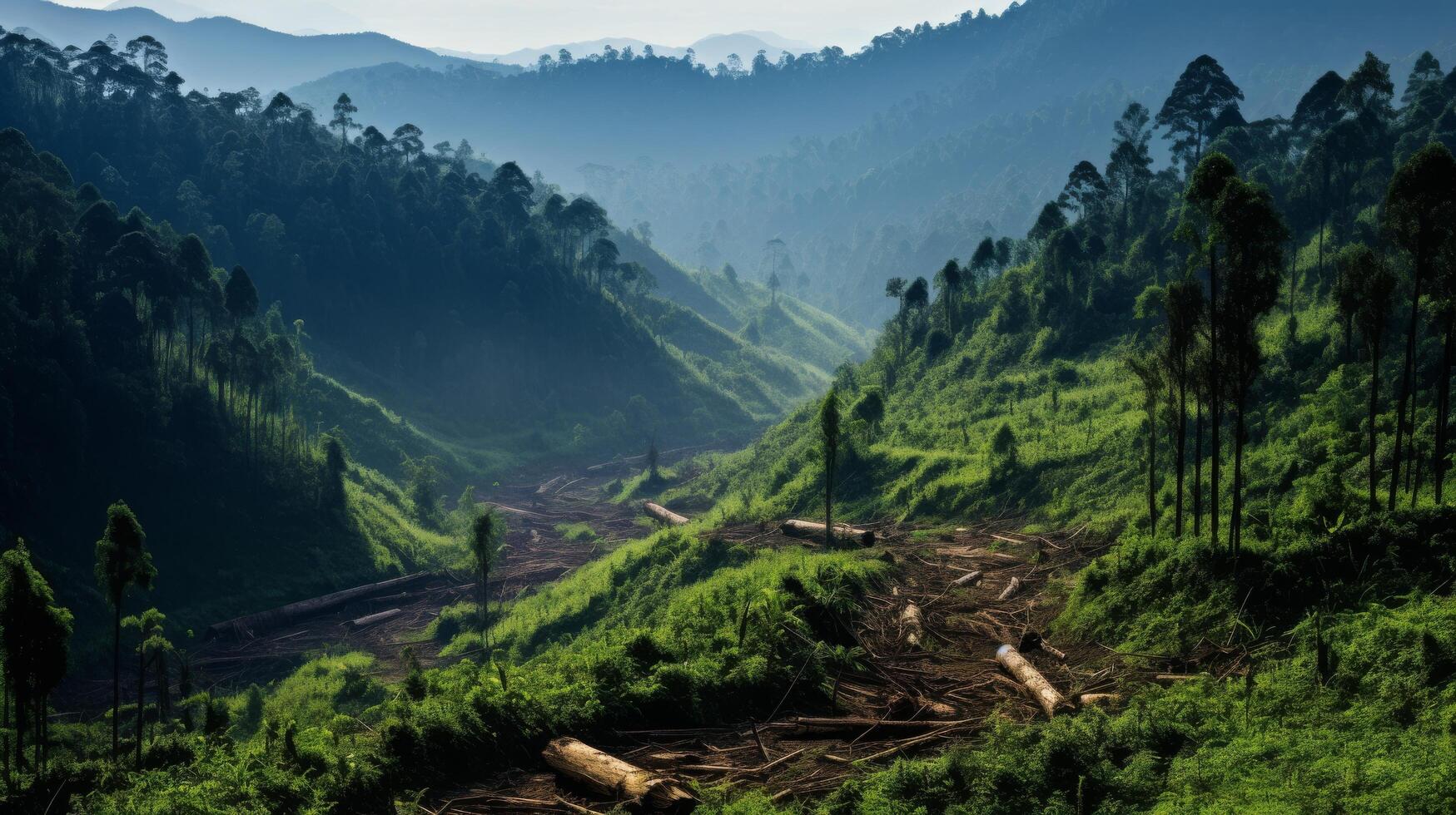 deforestato la zona contrastato con lussureggiante foresta foto