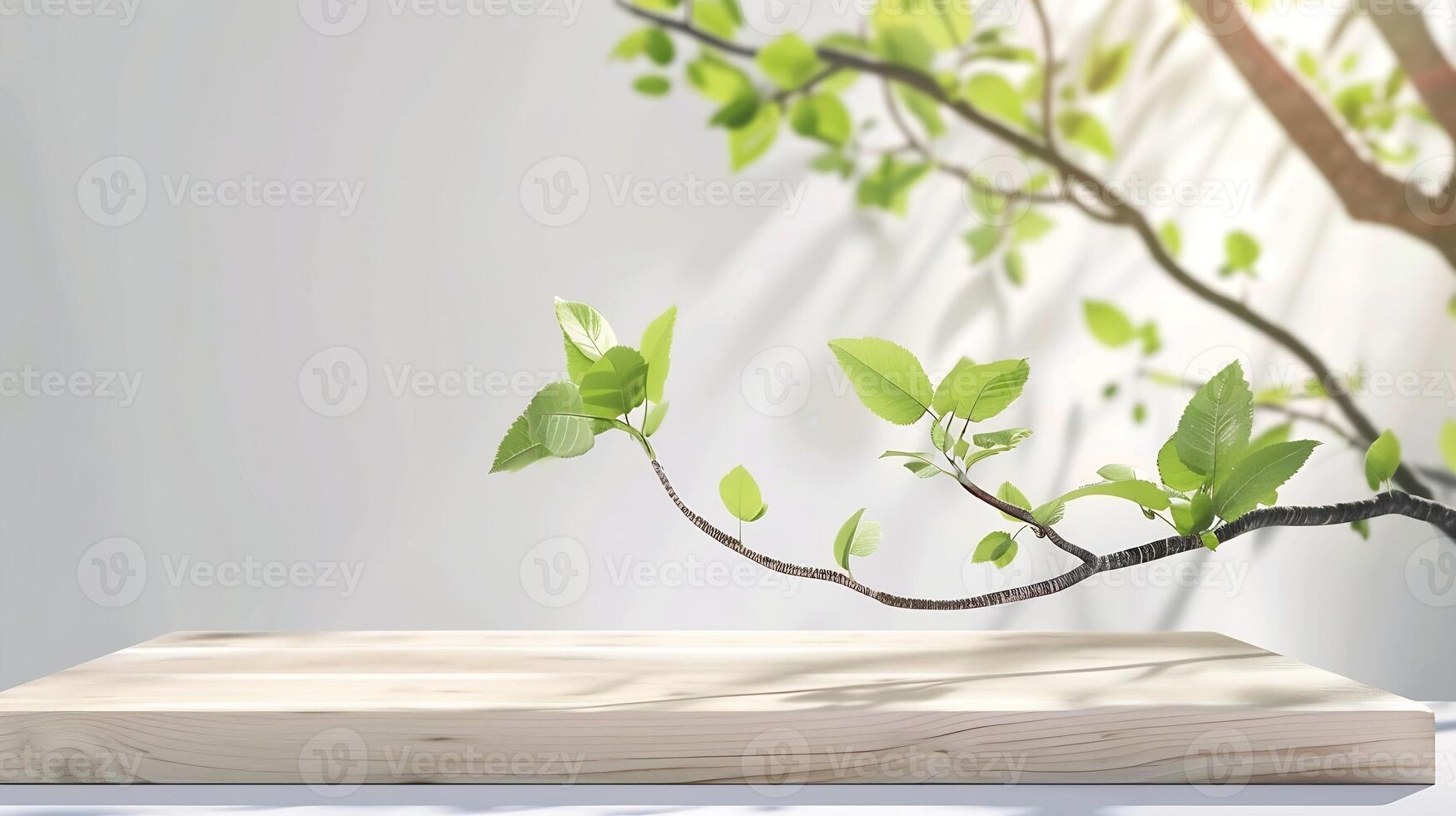 legna podio tavolo pavimento con albero rami verde foglia su bianca sfondobellezza cosmetico e salutare naturale Prodotto posizionamento piedistallo piattaforma vetrina In piedi displayspring o foto