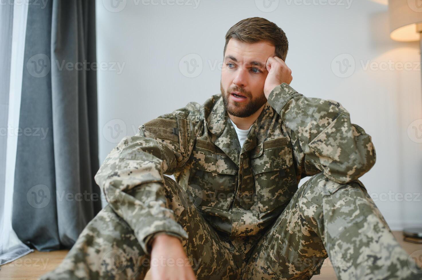 pianto professionale soldato con depressione e trauma dopo guerra foto
