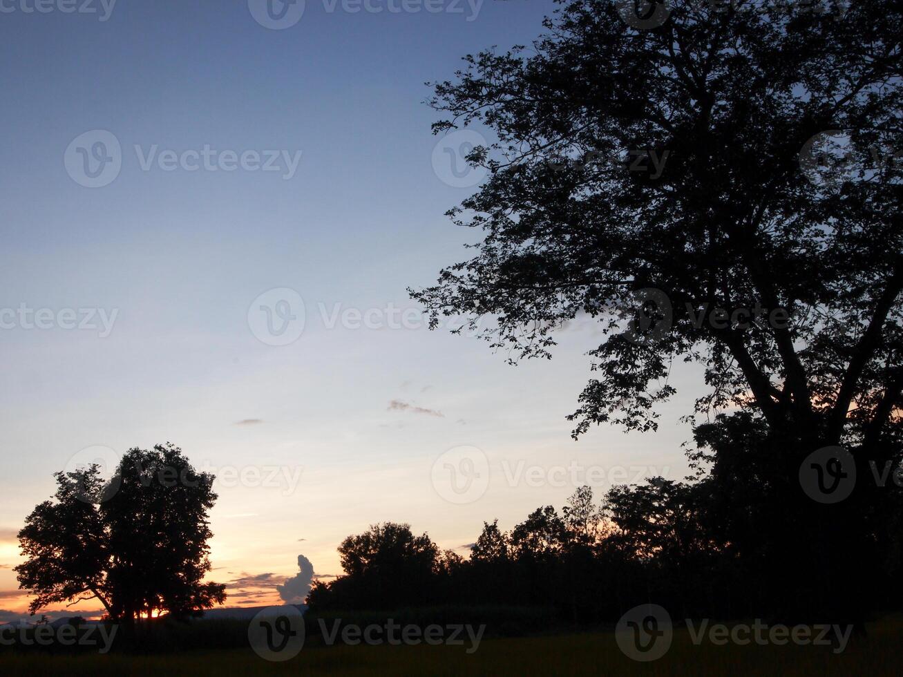 spettacolare tramonto Sopra, arancia sole crescente su al di sopra di il orizzonte foto