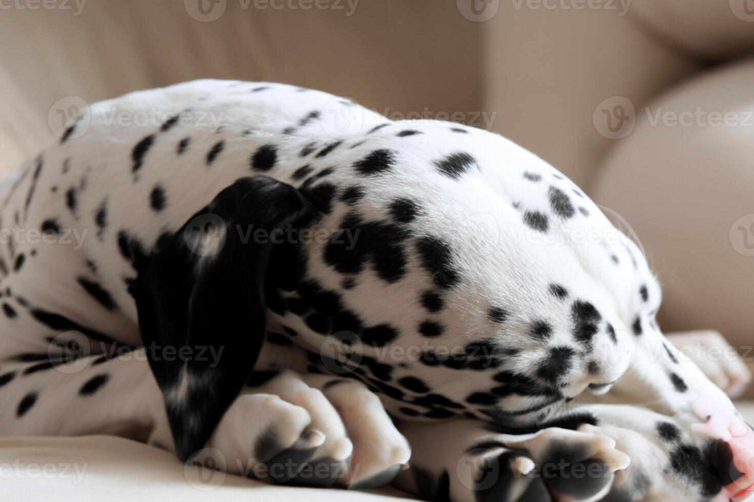 il bellezza di un' addormentato dalmata, un' immagine di serenità e tranquillo, calmo sonno in mezzo macchie di bellezza foto