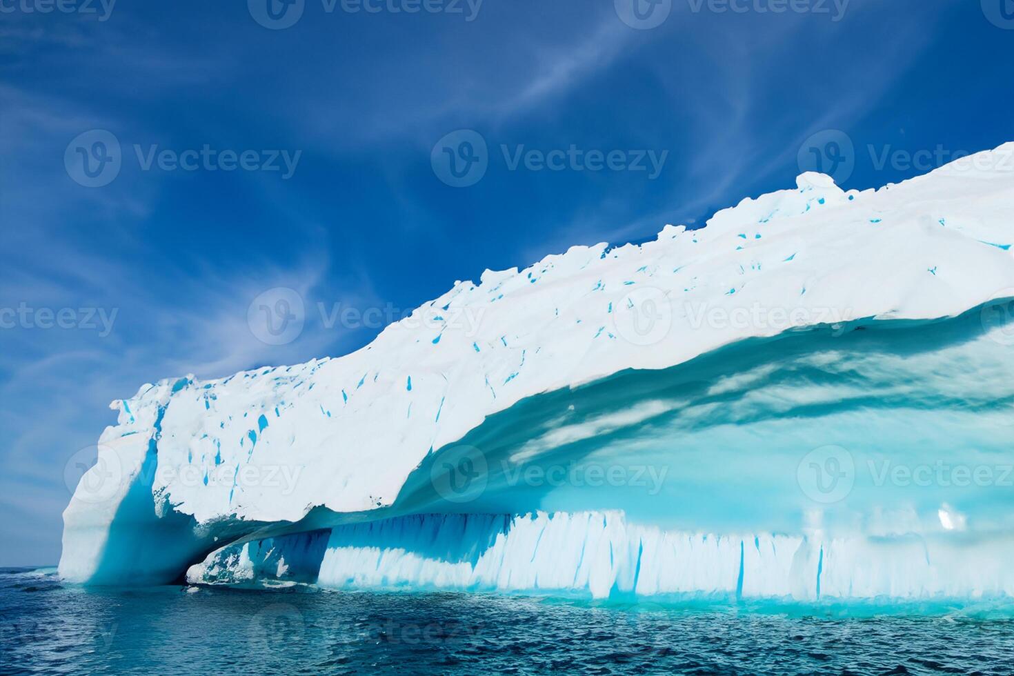 maestoso ghiaccio scogliere incoronato di un' freddo atmosfera, incorniciato di il bellissimo mare e cielo, evocazione un' armonioso panorama di della natura ghiacciato grandezza e oceanico splendore foto