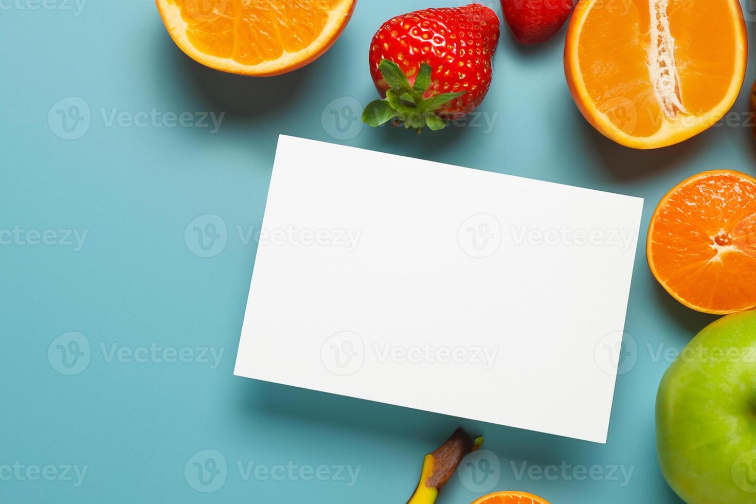 carta e bianca carta modello armonizzato con fresco frutta, lavorazione un' visivo sinfonia di abile design e culinario delizia, dove sano ingredienti merge nel un' festa di vivace immagini foto