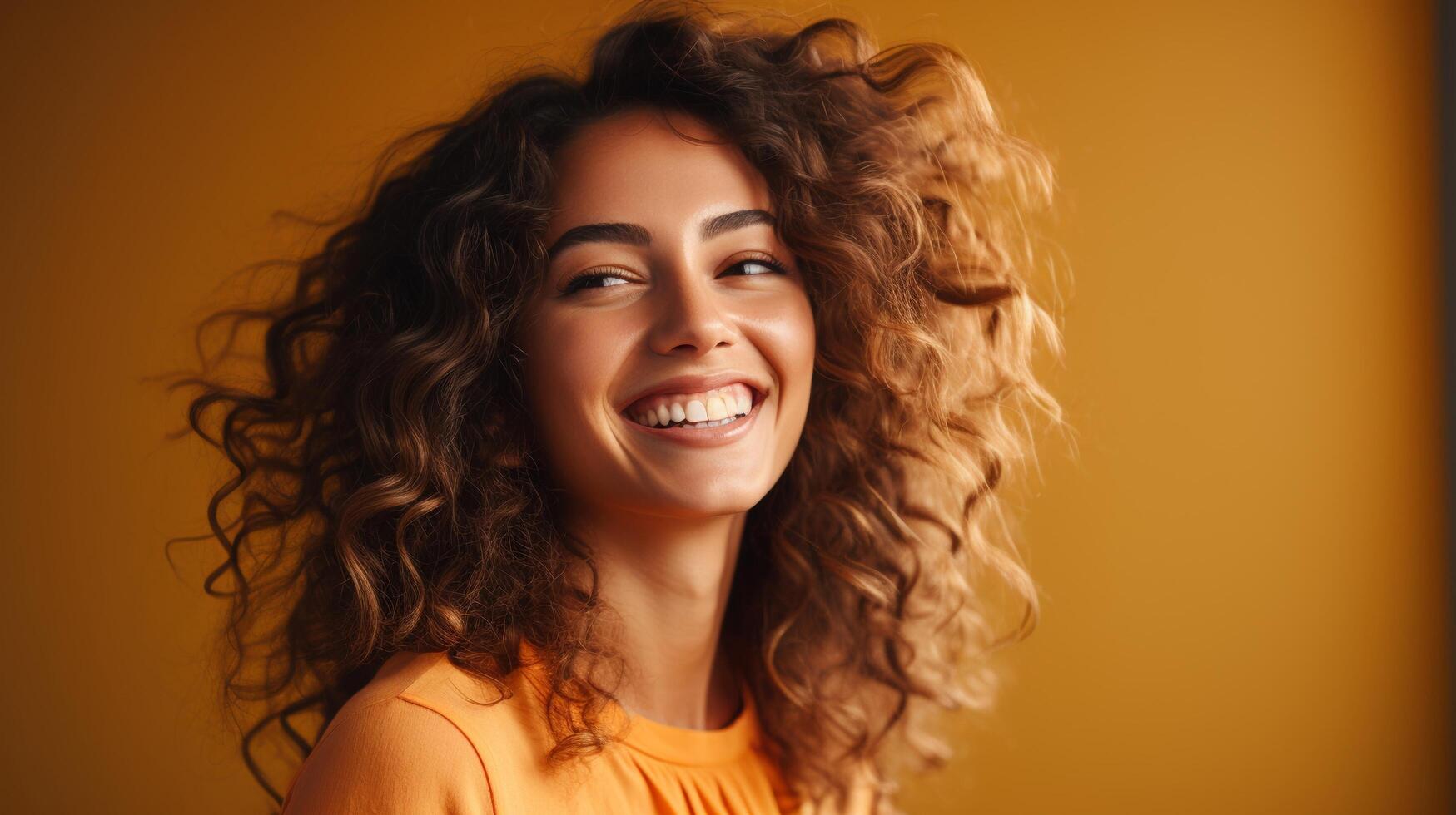 splendente femmina, color pastello studio, diretto sguardo, ampio superiore spazio per copia foto