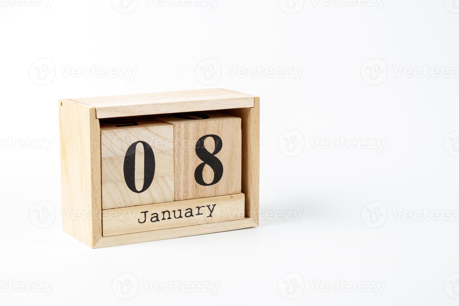 di legno calendario gennaio 08 su un' bianca sfondo foto