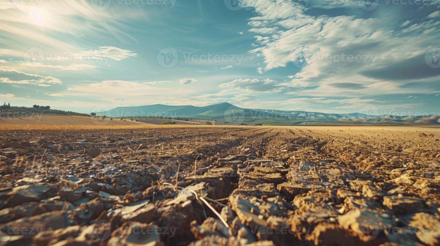 Cracked fango su terreni agricoli nel centrale Spagna foto
