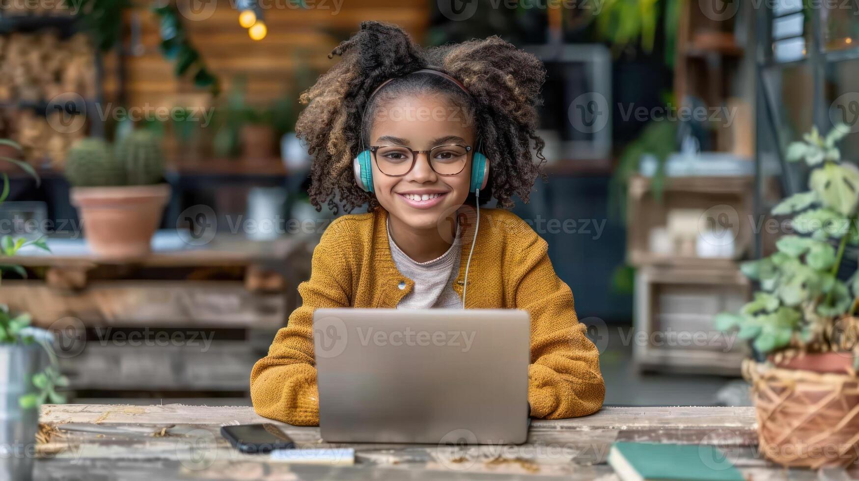 giovane ragazza seduta a tavolo, utilizzando il computer portatile computer foto