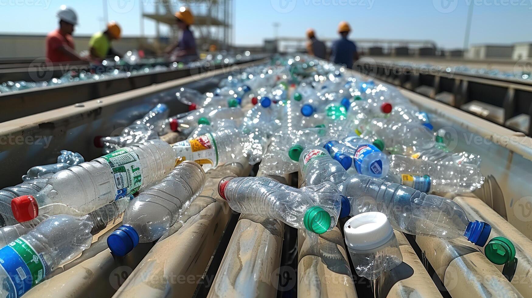 lavoratori a un' raccolta differenziata pianta ordinamento plastica bottiglie foto