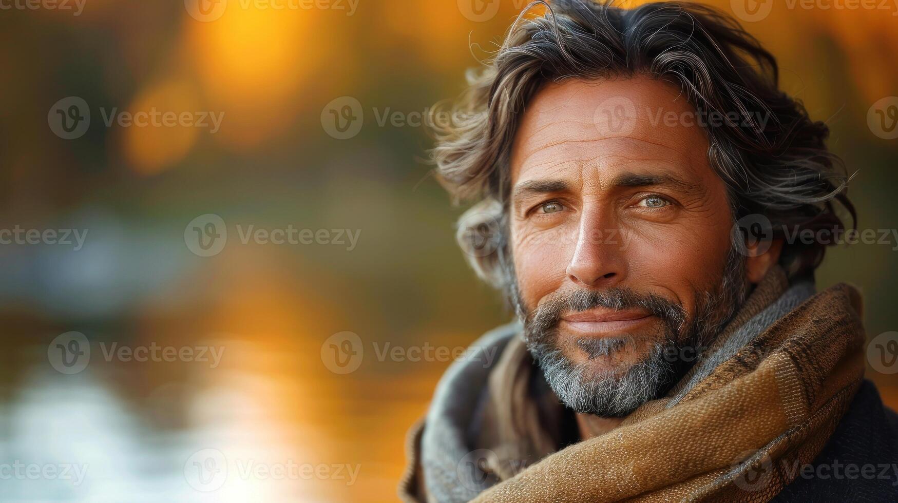 un' uomo indossare un' sciarpa in giro il suo collo nel un' casuale moda foto