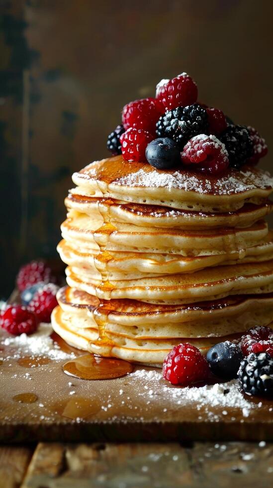 impilati Pancakes con fresco frutti di bosco foto