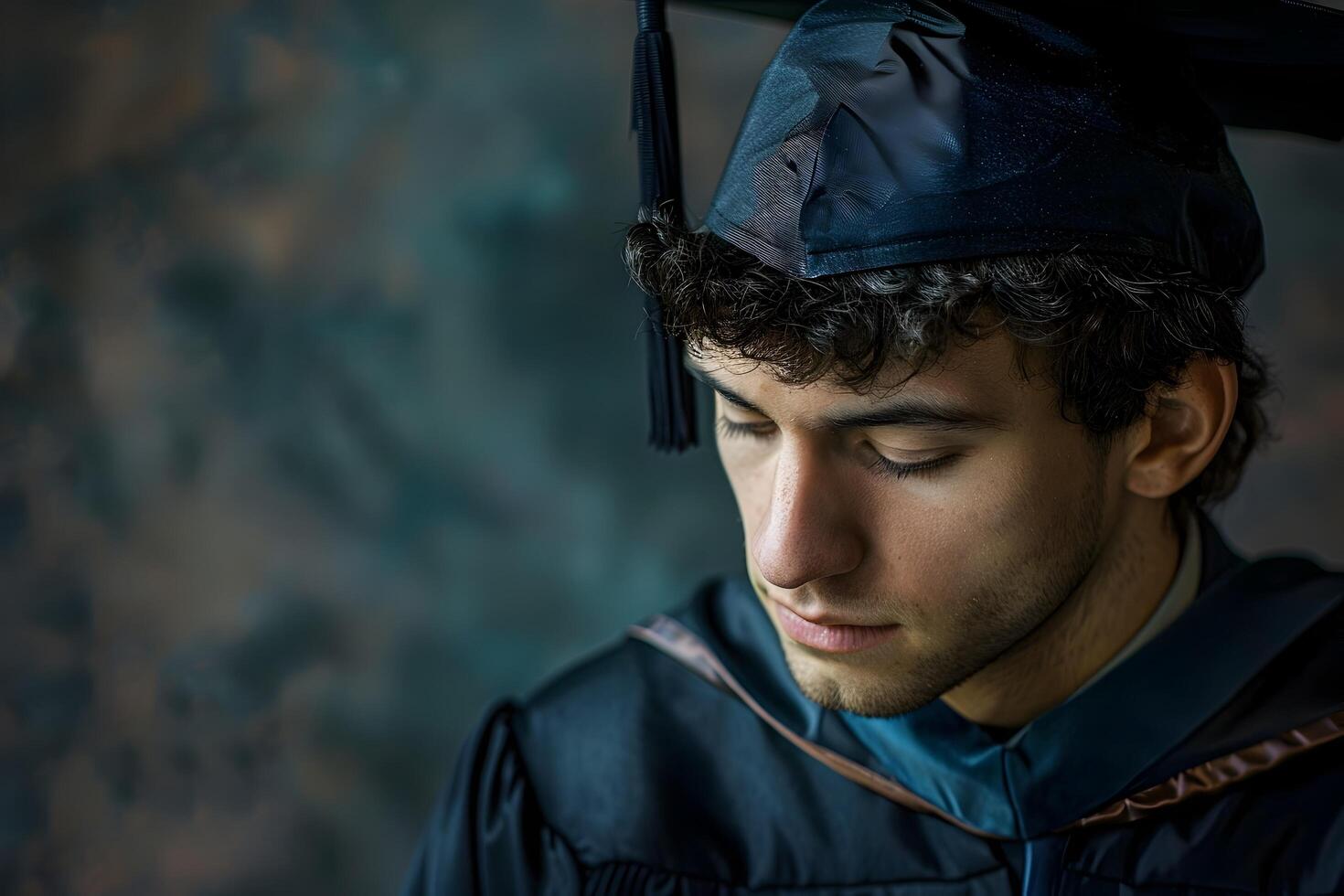 riflessivo diplomato Tenere diploma nel sereno contemplativo momento foto