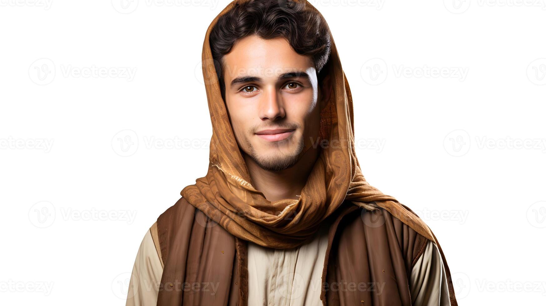 ai generato ritratto di bello Arabo musulmano uomo con tradizionale attrezzatura foto