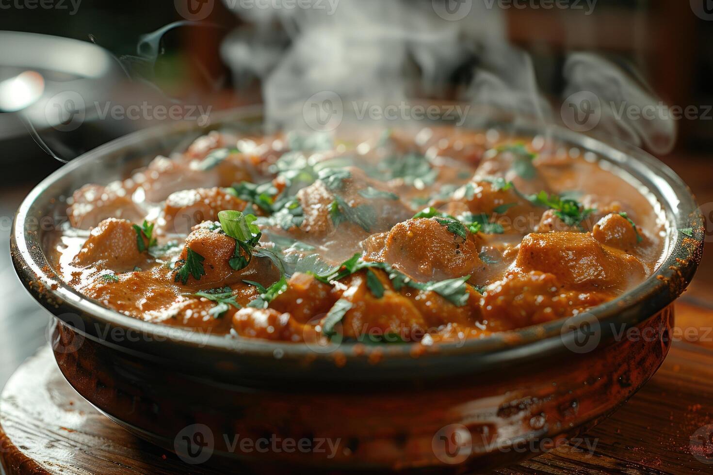 pollo tikka curry nel il cucina tavolo professionale pubblicità cibo fotografia foto