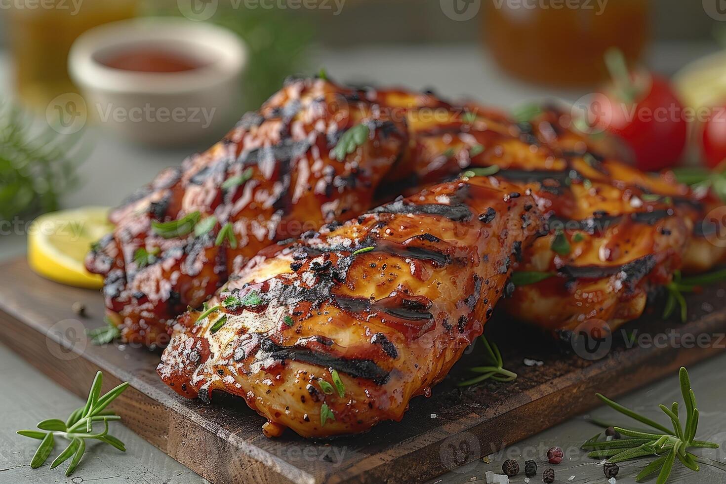 pollo Ali con barbecue salsa nel il cucina tavolo professionale pubblicità cibo fotografia foto