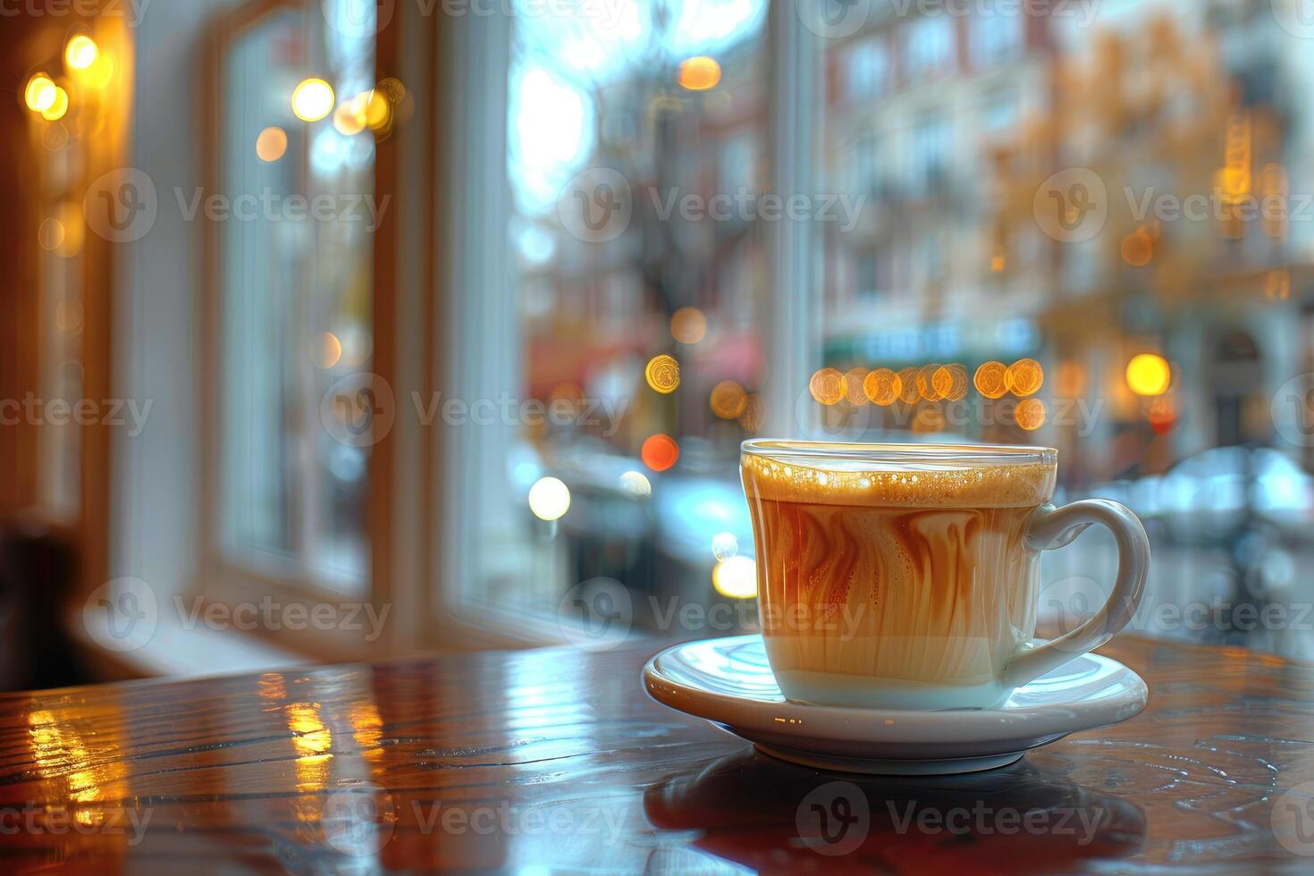 mattina caldo tazza di caffè nel il bar tavolo professionale pubblicità cibo fotografia foto