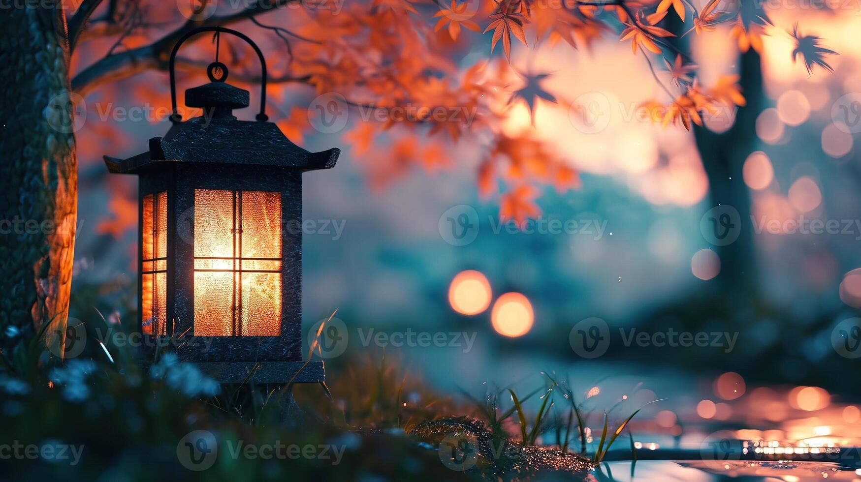 Cinese raggiante lanterna con rosso fiamme dentro foto