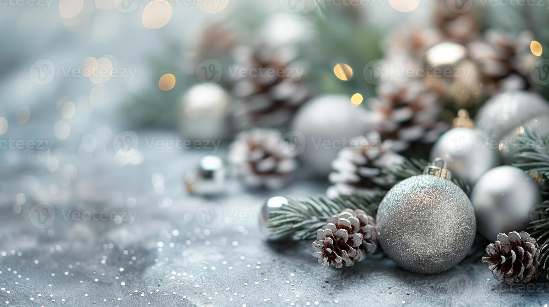 un' Natale sfondo con un' lotto di ornamenti e pino coni foto