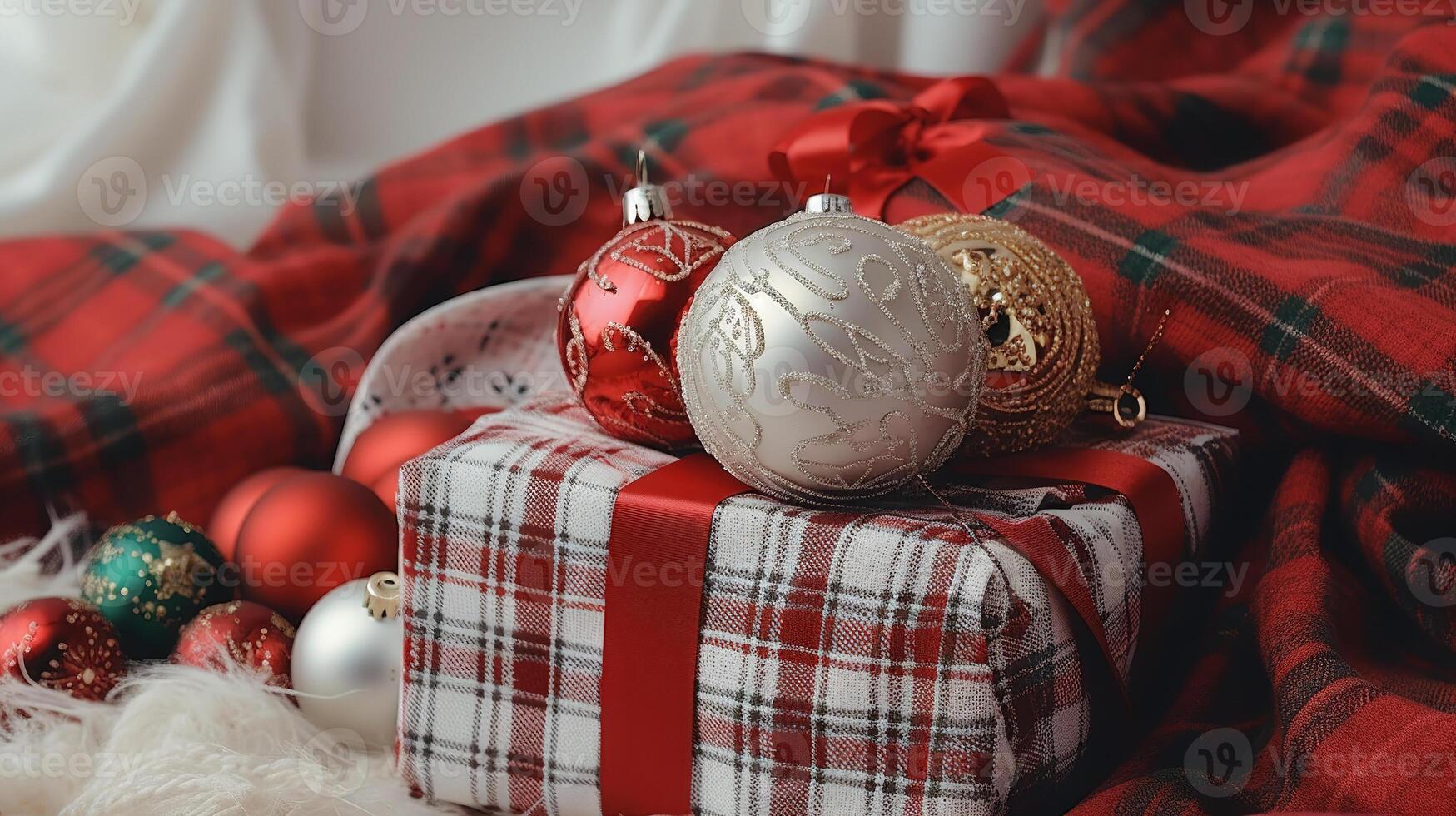 Natale i regali e arredamento avvicinamento nel un' accogliente interno, nuovo anno vibrazione. inverno tempo concetto foto