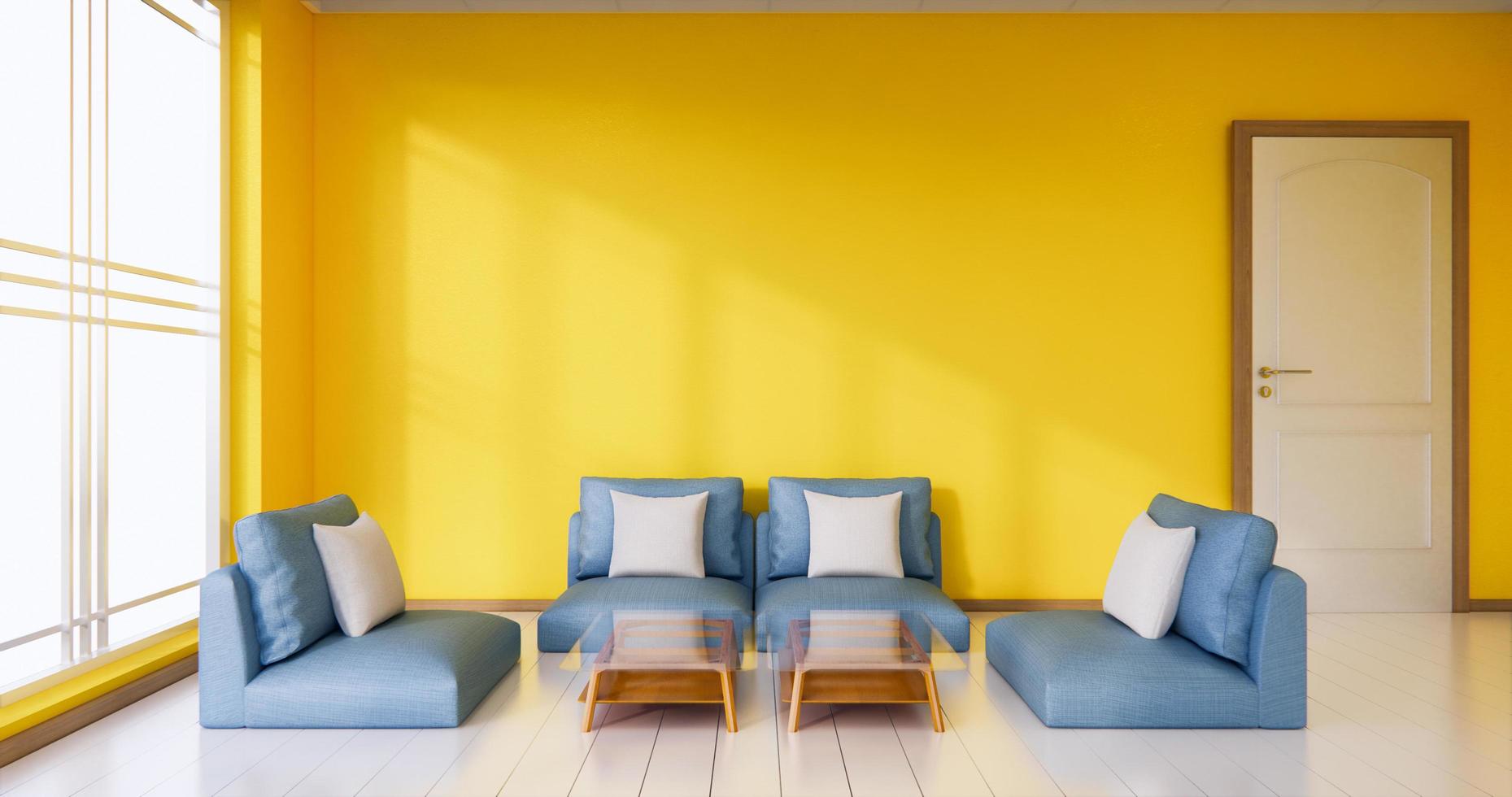 impostare la poltrona in stile giapponese sullo sfondo della parete arancione della stanza. rendering 3d foto