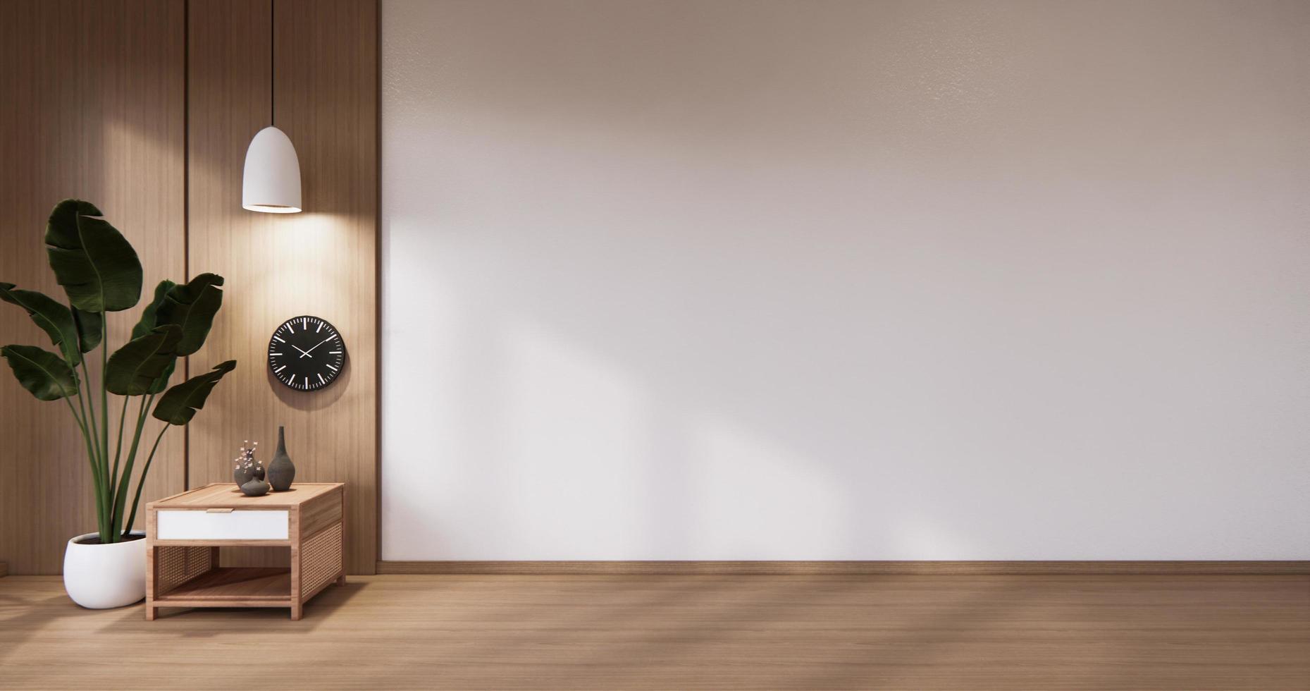 parete di legno bianca vuota sul design d'interni del pavimento di legno. rendering 3d foto