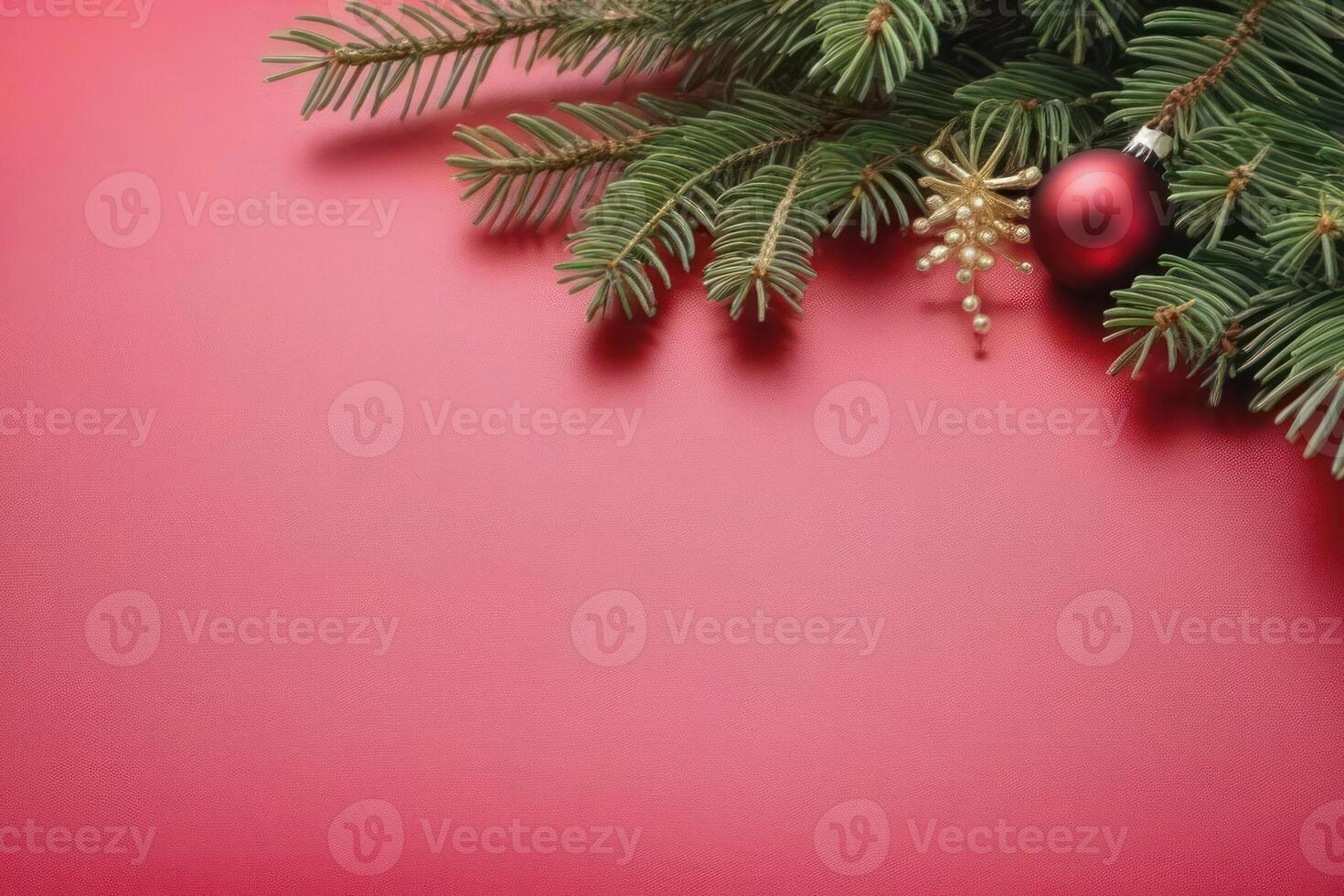 allegro Natale e contento nuovo anno saluto carta design con abete rosso rami e decorazioni con copia spazio. di stagione vacanze striscione. foto