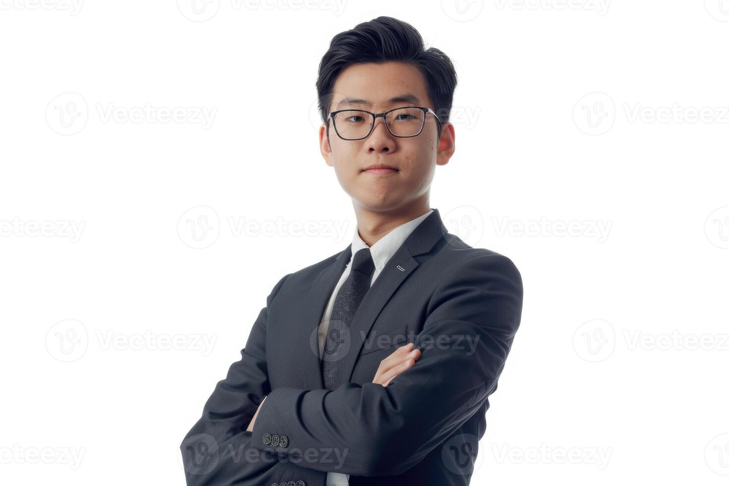 ai generato giovane asiatico uomo d'affari isolato su bianca sfondo. foto