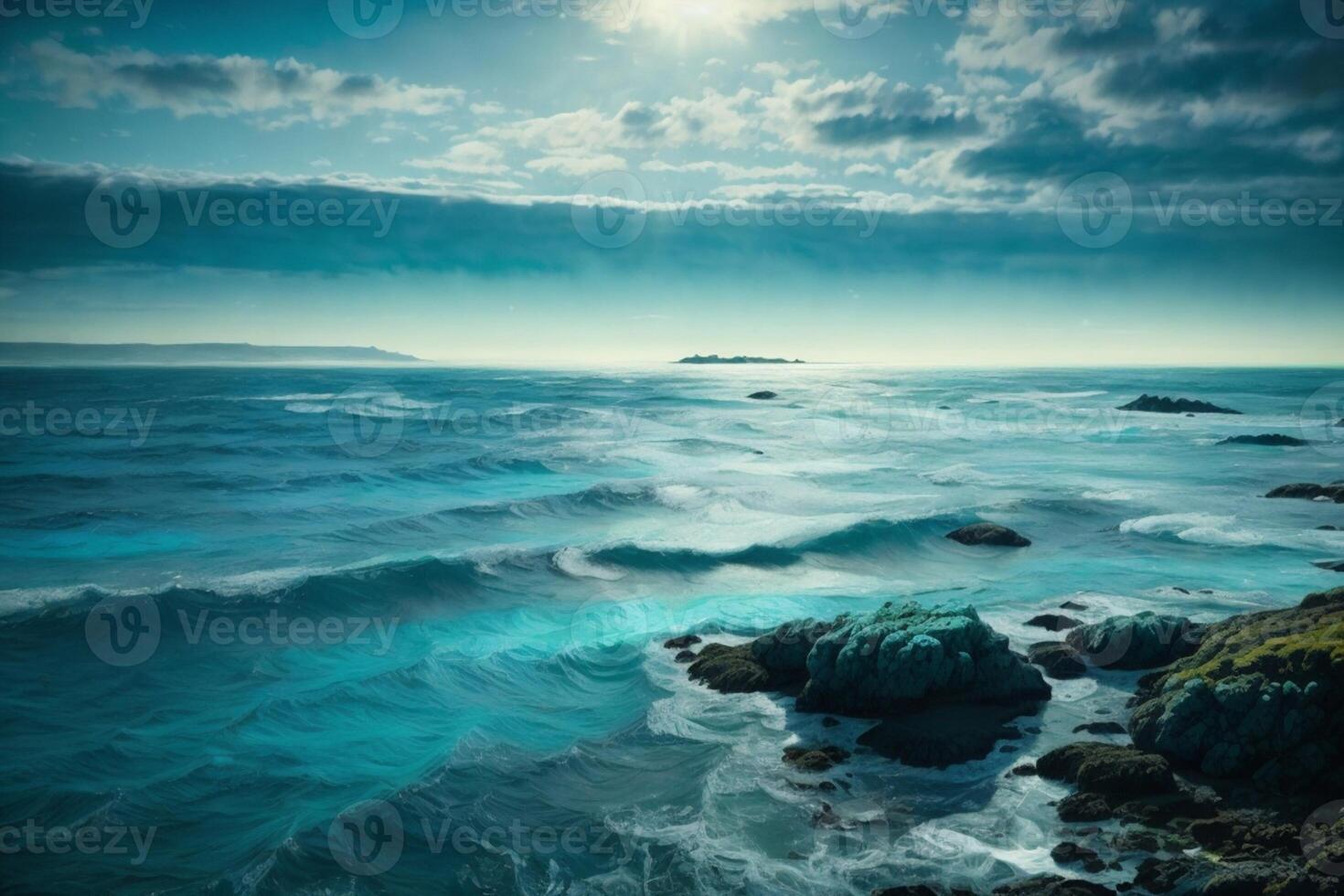 un' bellissimo spiaggia con onde e blu cielo foto