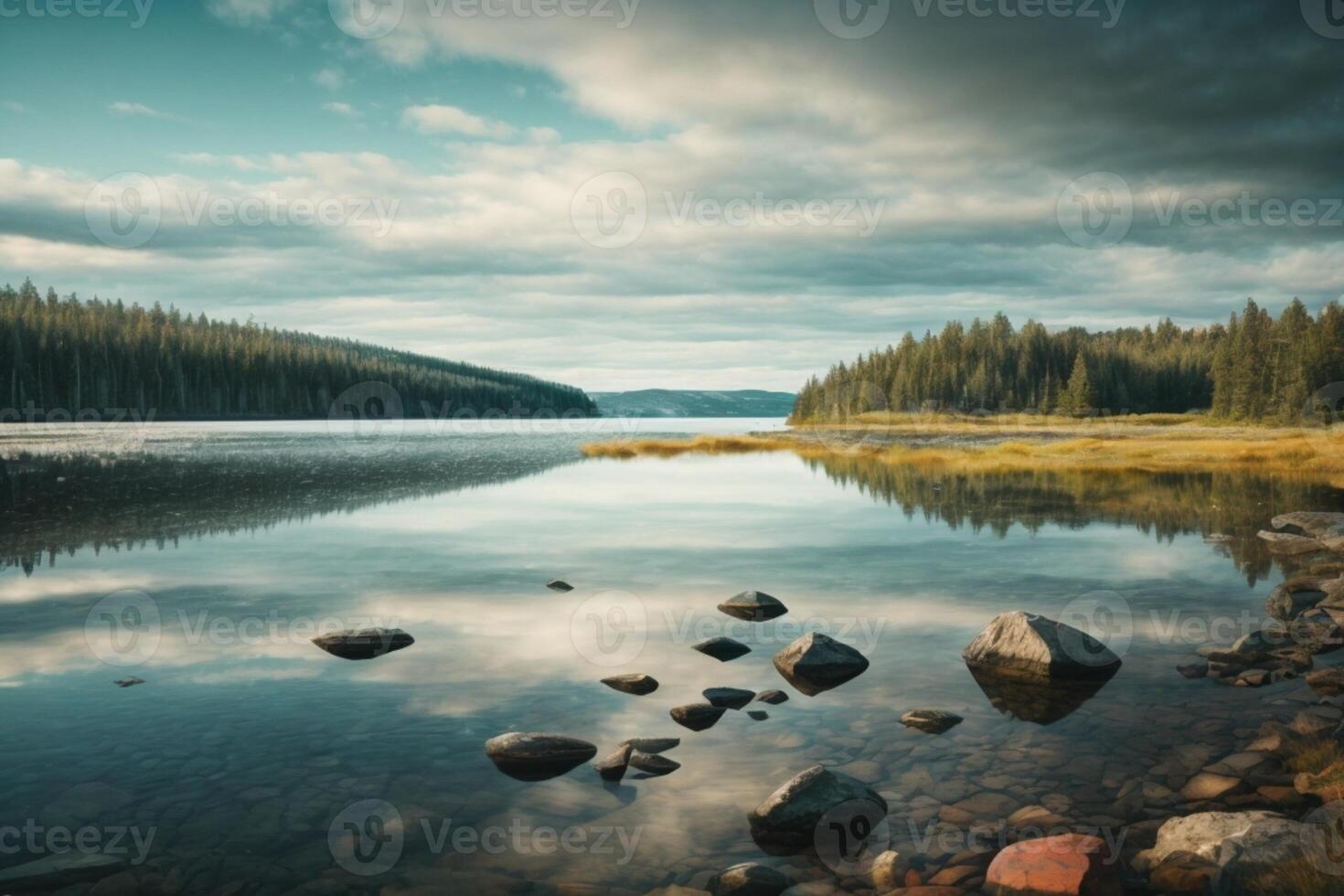 un' sentiero conduce per un' lago circondato di alberi foto