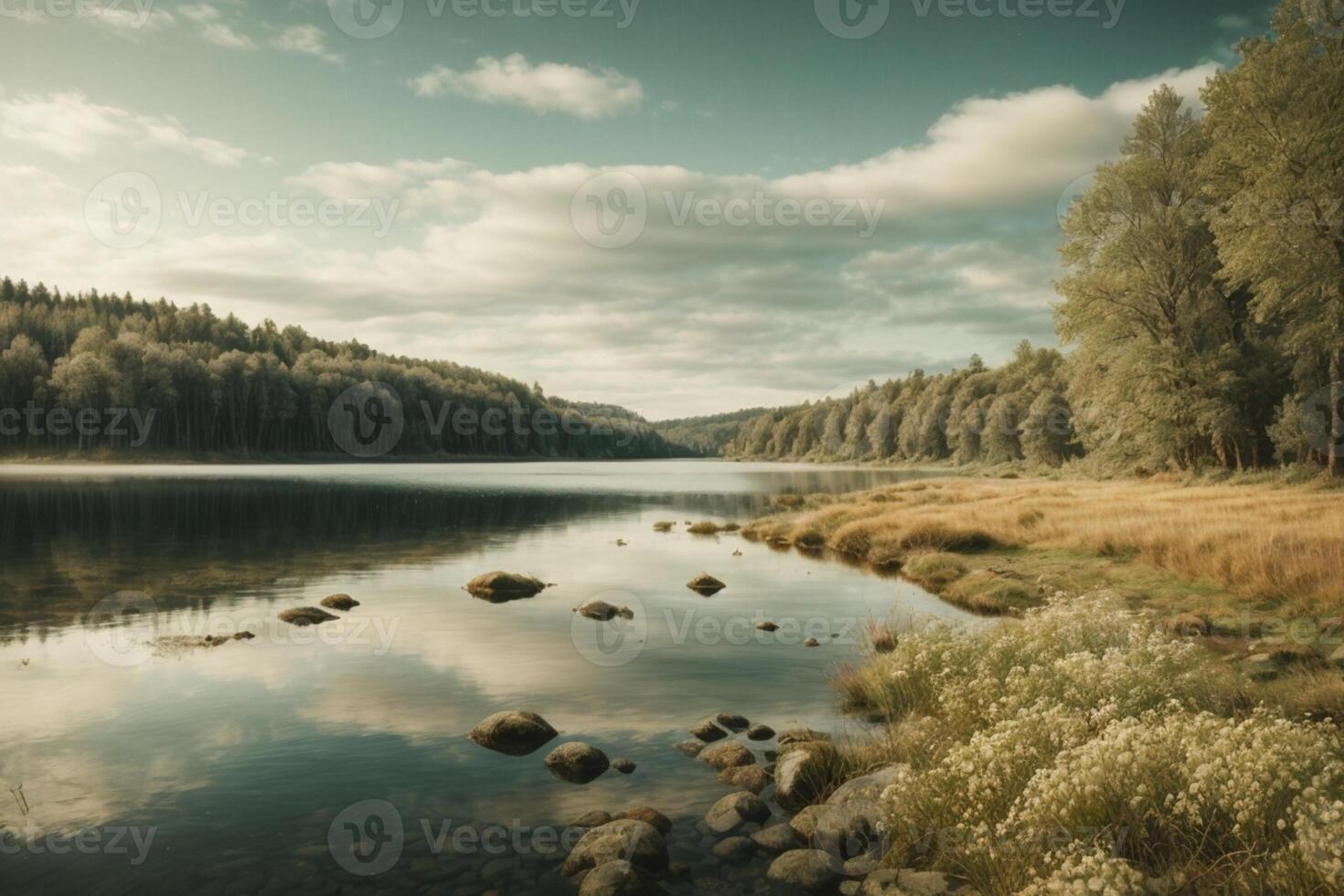 autunno paesaggio con alberi e acqua foto