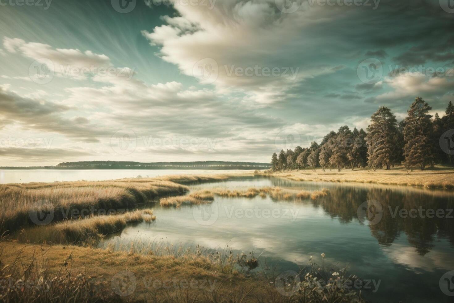 paesaggio autunnale con alberi e lago foto