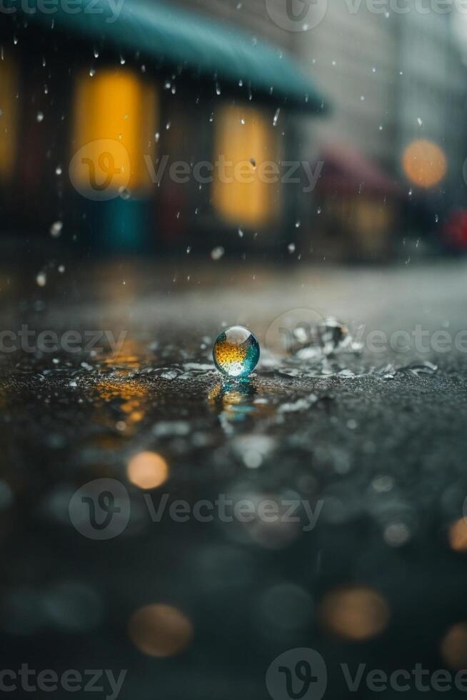 gocce di pioggia su un' strada nel il città a notte foto