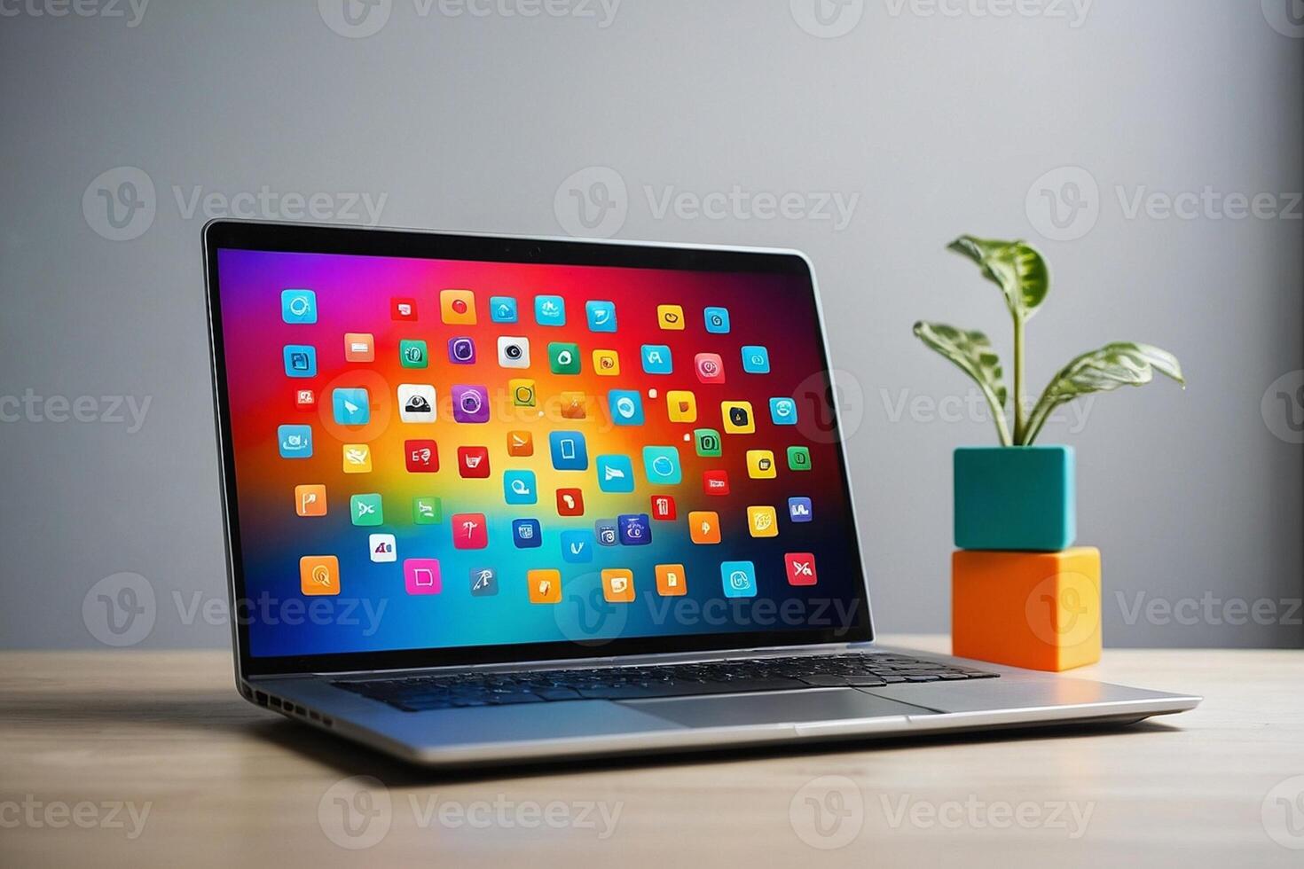 un' il computer portatile con colorato icone su il schermo foto