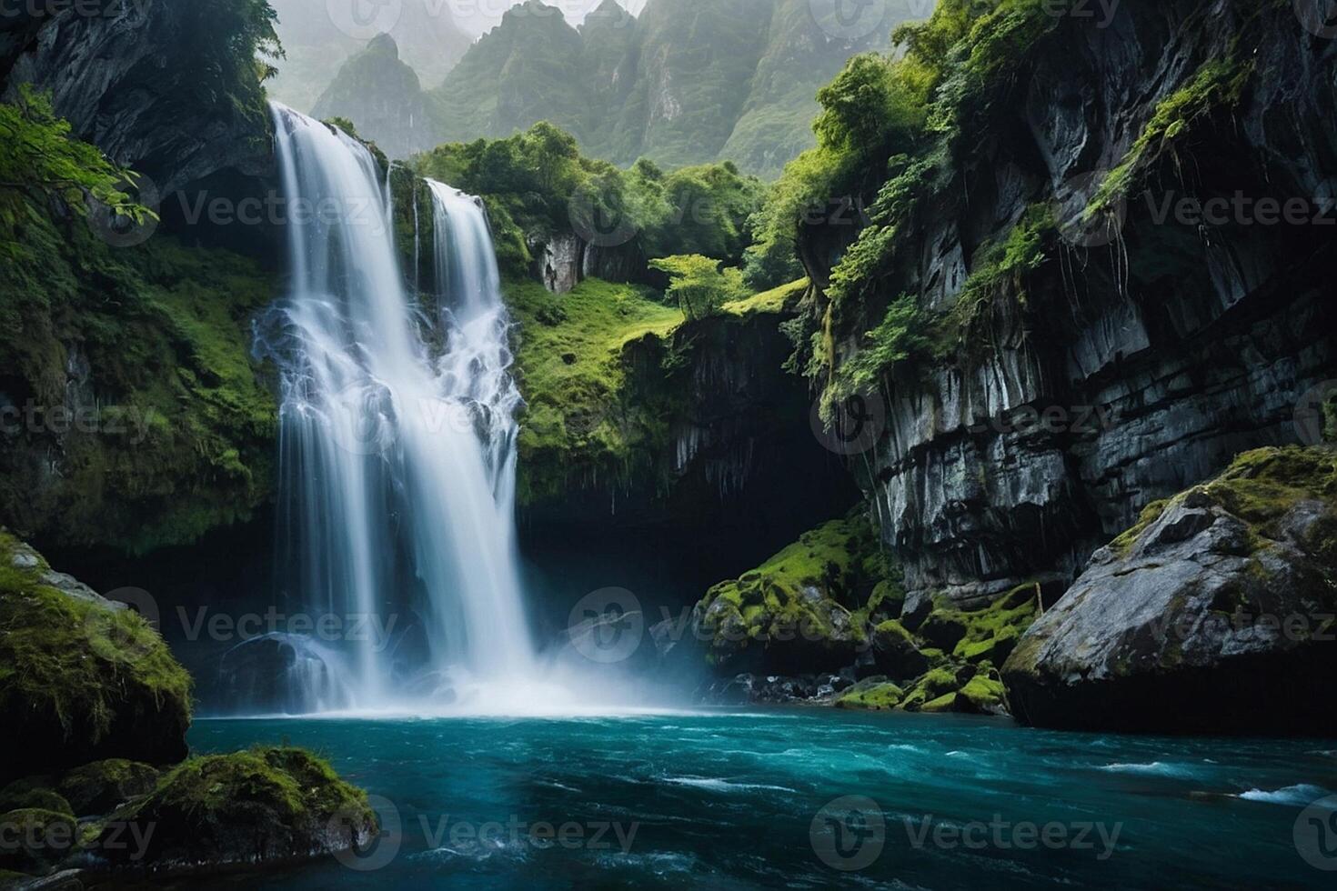 un' cascata nel il mezzo di un' verde valle foto
