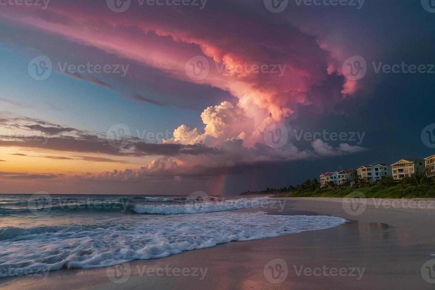 un' arcobaleno è visto al di sopra di il oceano come esso è riflessa nel il acqua foto